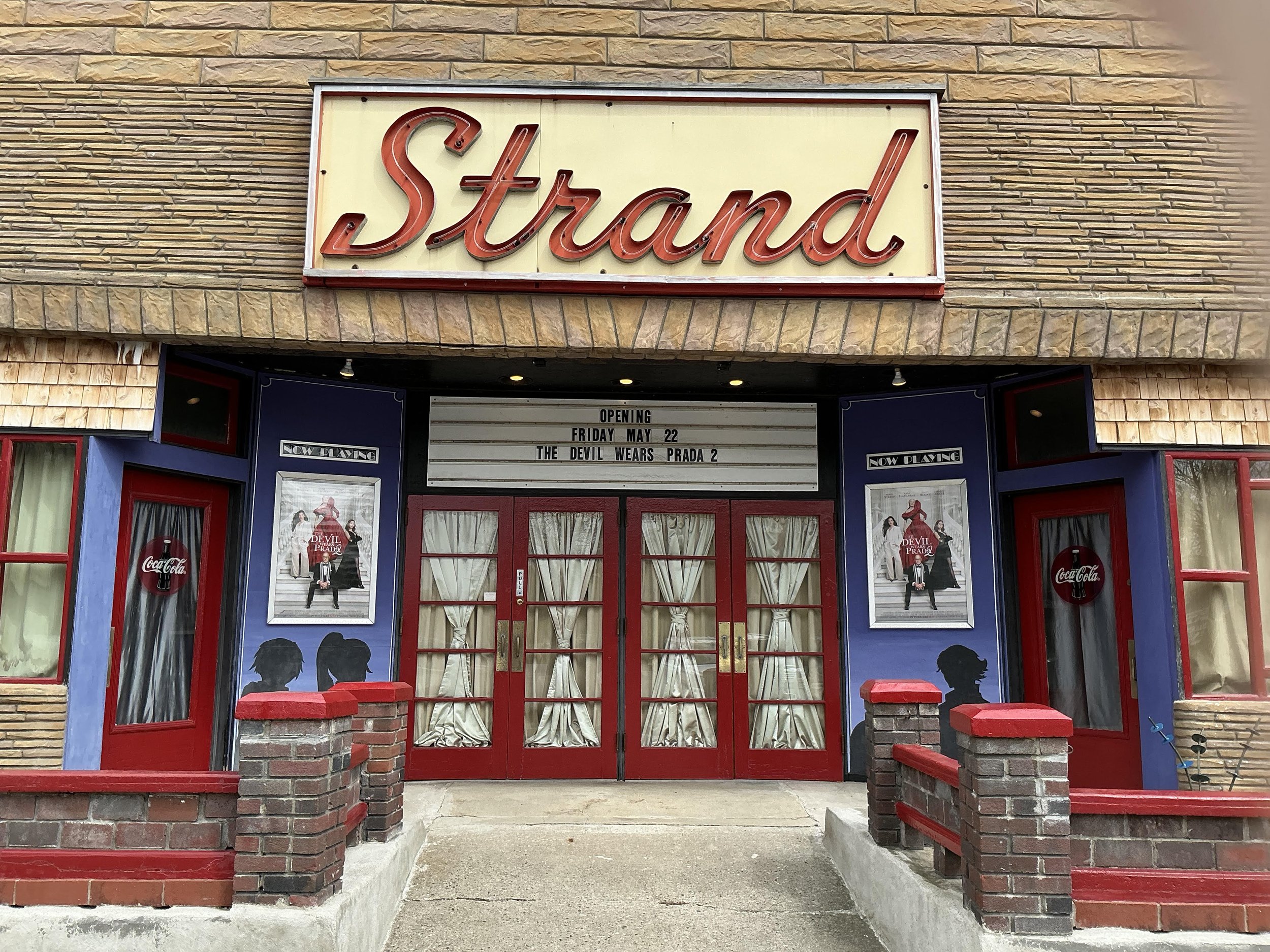 Exterior of The Strand Theater in Schroon Lake showing Class Movie Mondays.