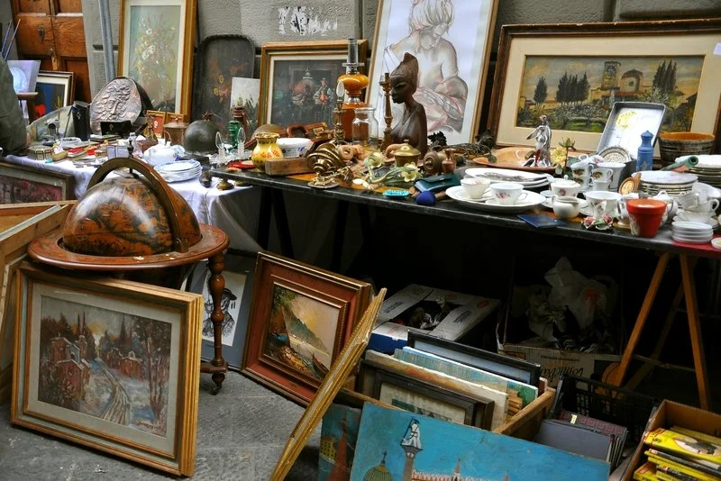 Flea market and garage sale items at the Great Adirondack Garage Sale in May in the Central Adirondacks.