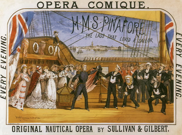 Vintage illustration of Gilbert & Sullivans comic nautical opera, H.M.S. Pinafore.