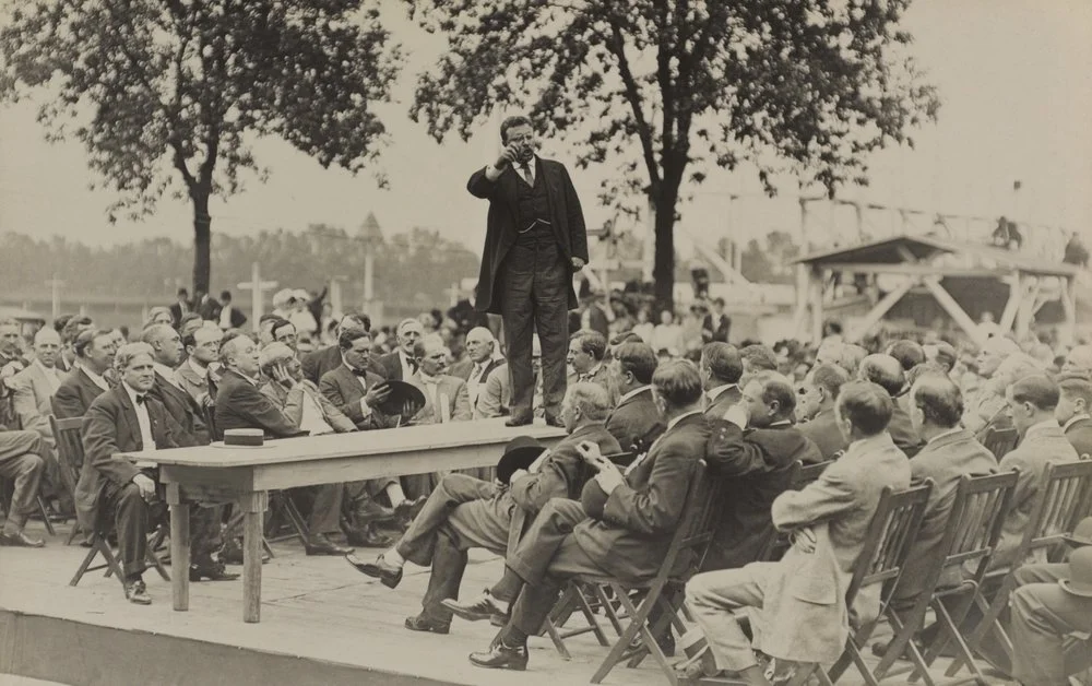 Teddy Roosevelt making a speech in Herkimer, NY.
