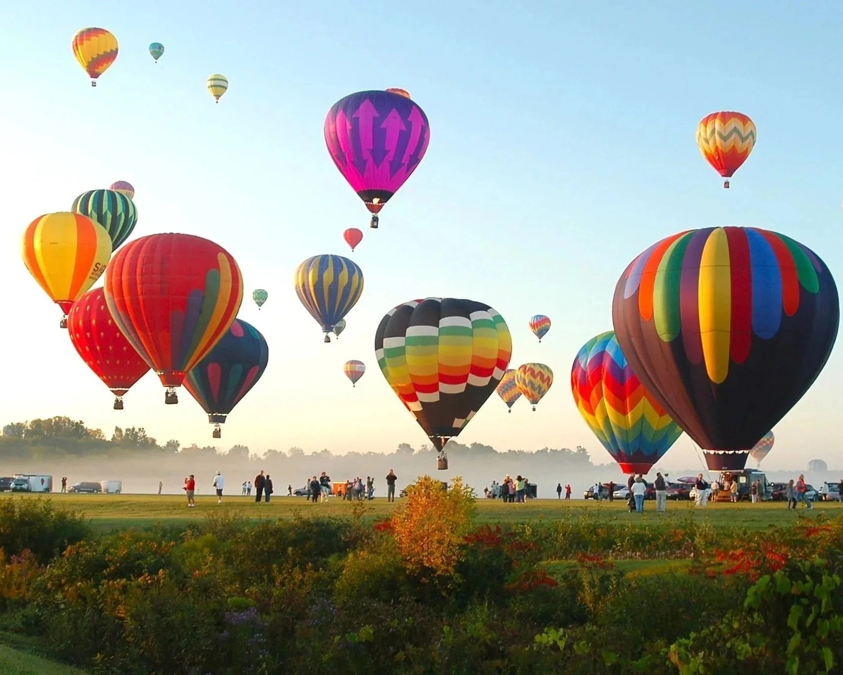 Hot air balloons floating over the Adirondacks in Queensbury, NY