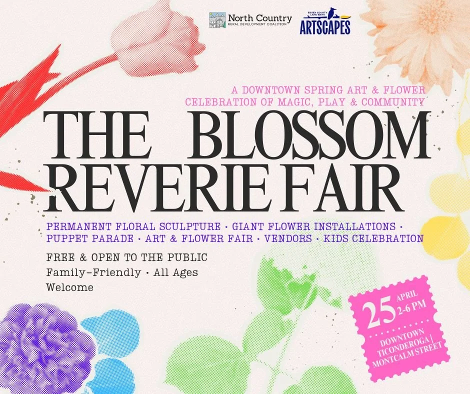Promotional ad for Ticonderoga Blossom Reverie Fair on April 25, 2026