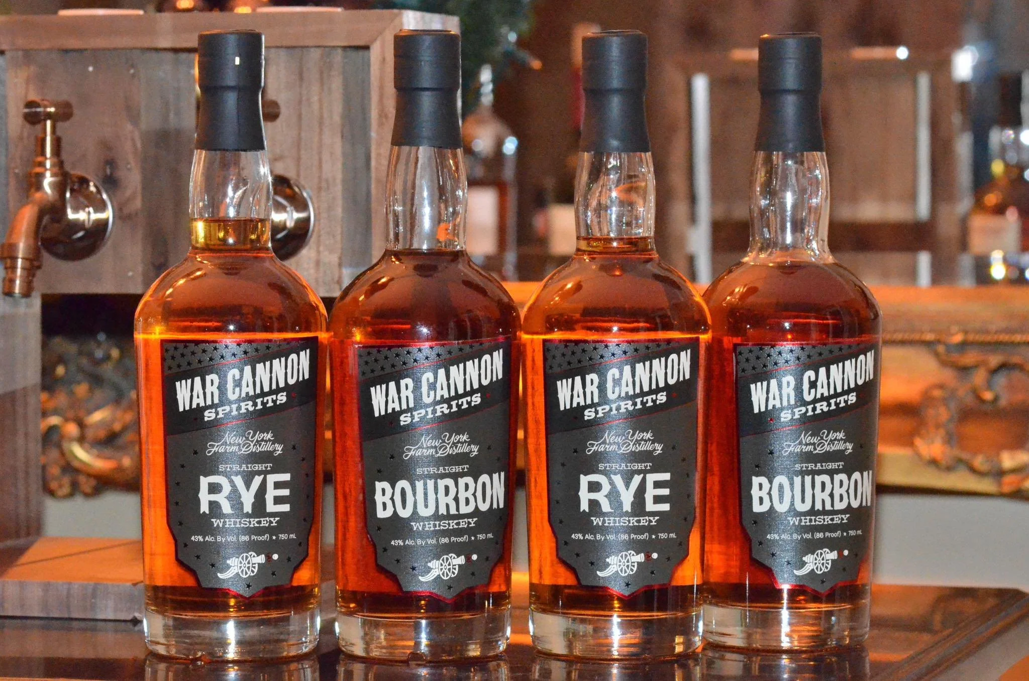 Bottles of War Cannon Spirits Rye, Bourbon and Whiskey.