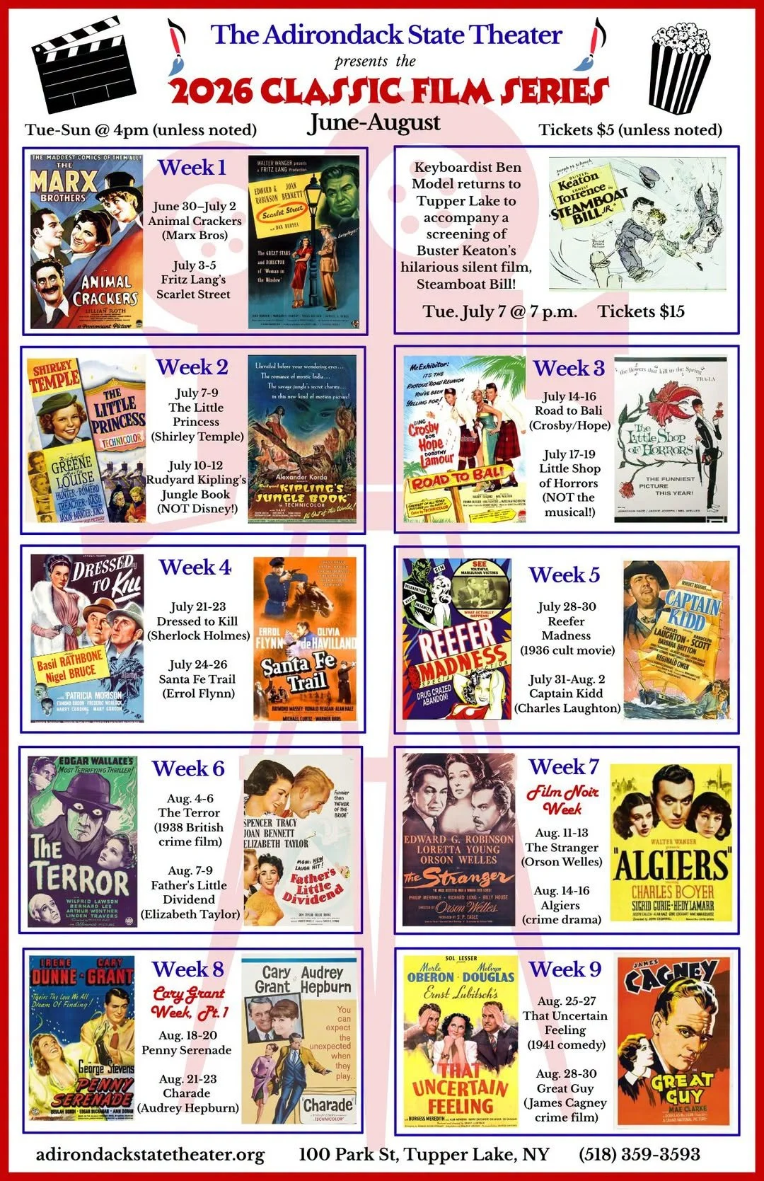Classic Movies at Adirondack State Theater in Tupper Lake.