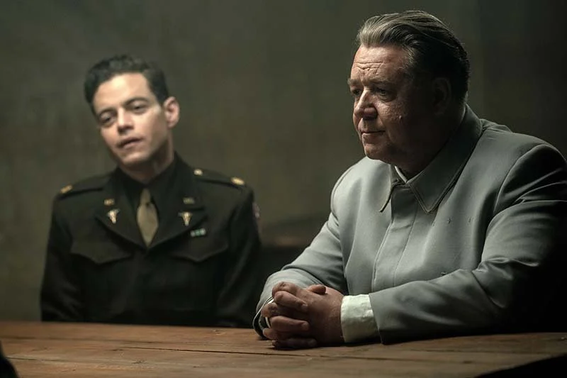 Rami Malek and Russell Crowe the stars of Nurmberg showing at the Indian Lake Theater on December 2025.