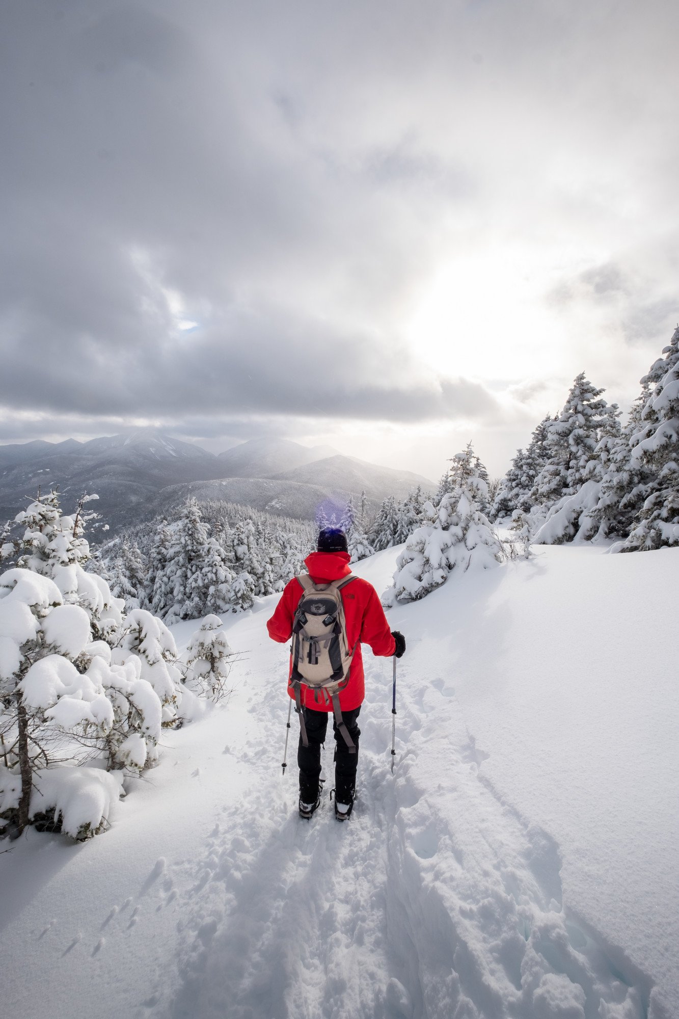 Hiker on Giant Mountain in winter.
