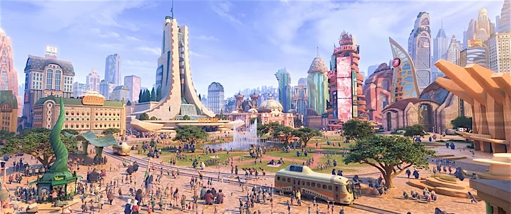 A depiction of the ficticious "Zootopia".