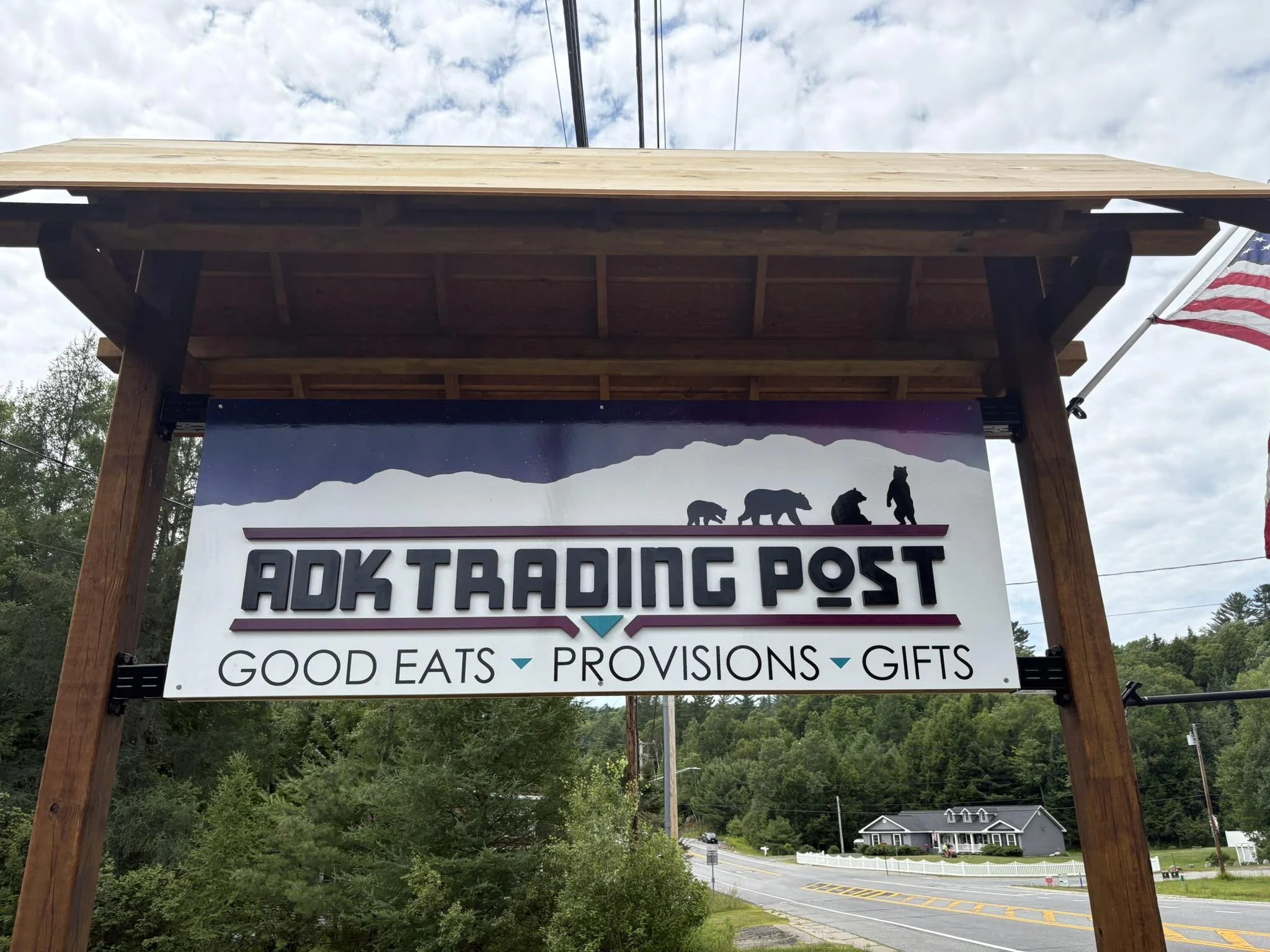 Sign for ADK Trading Post in Long Lake in the Central Adirondacks