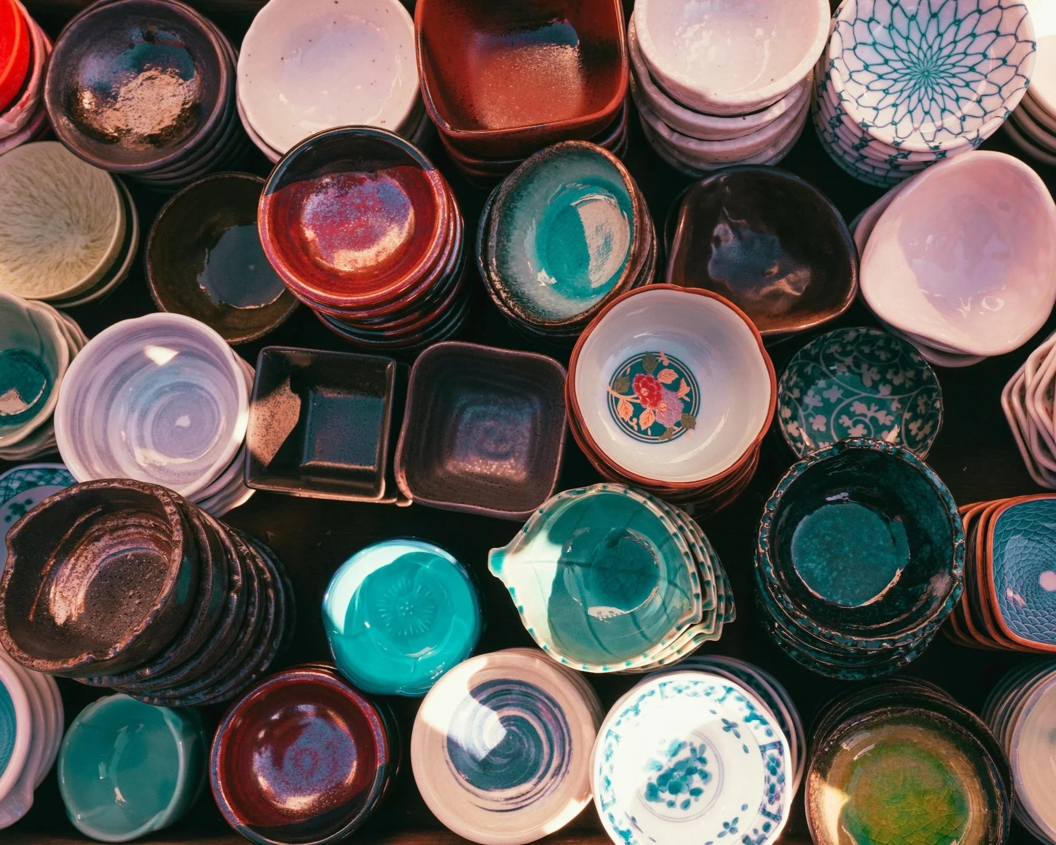 Hand-made pottery bowls.