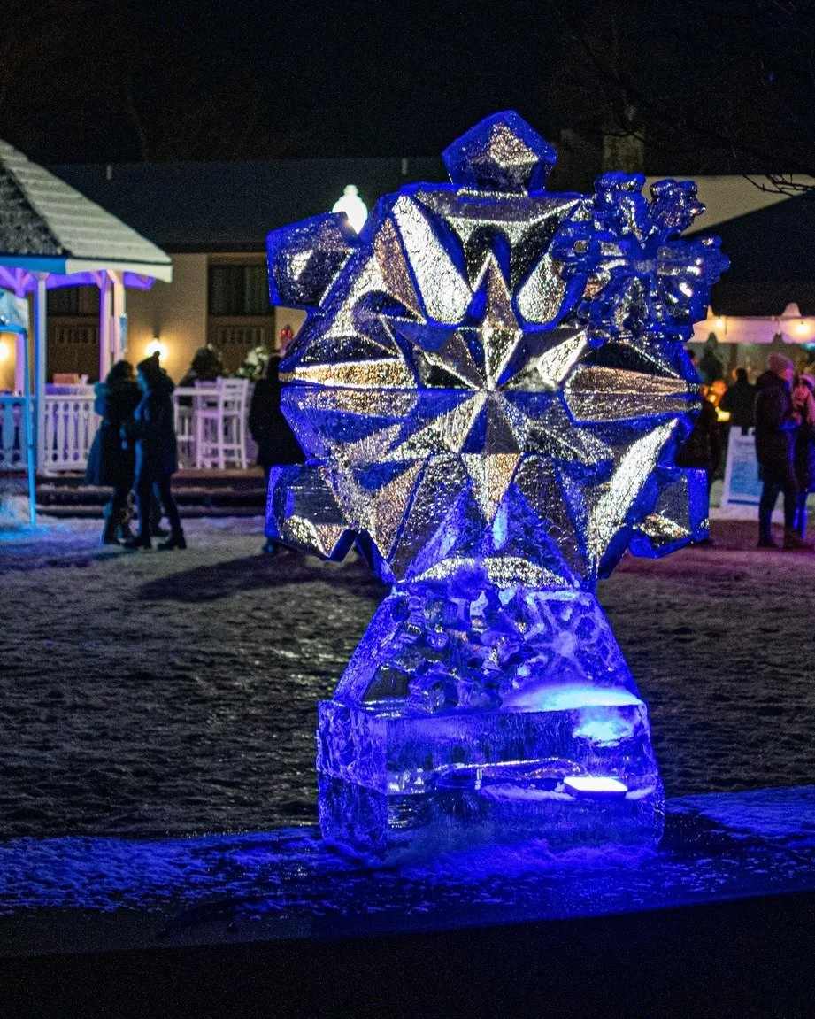 Image of an ice sculpture at Fort William Henry's Polar Ice Bar overlooking Lake George.