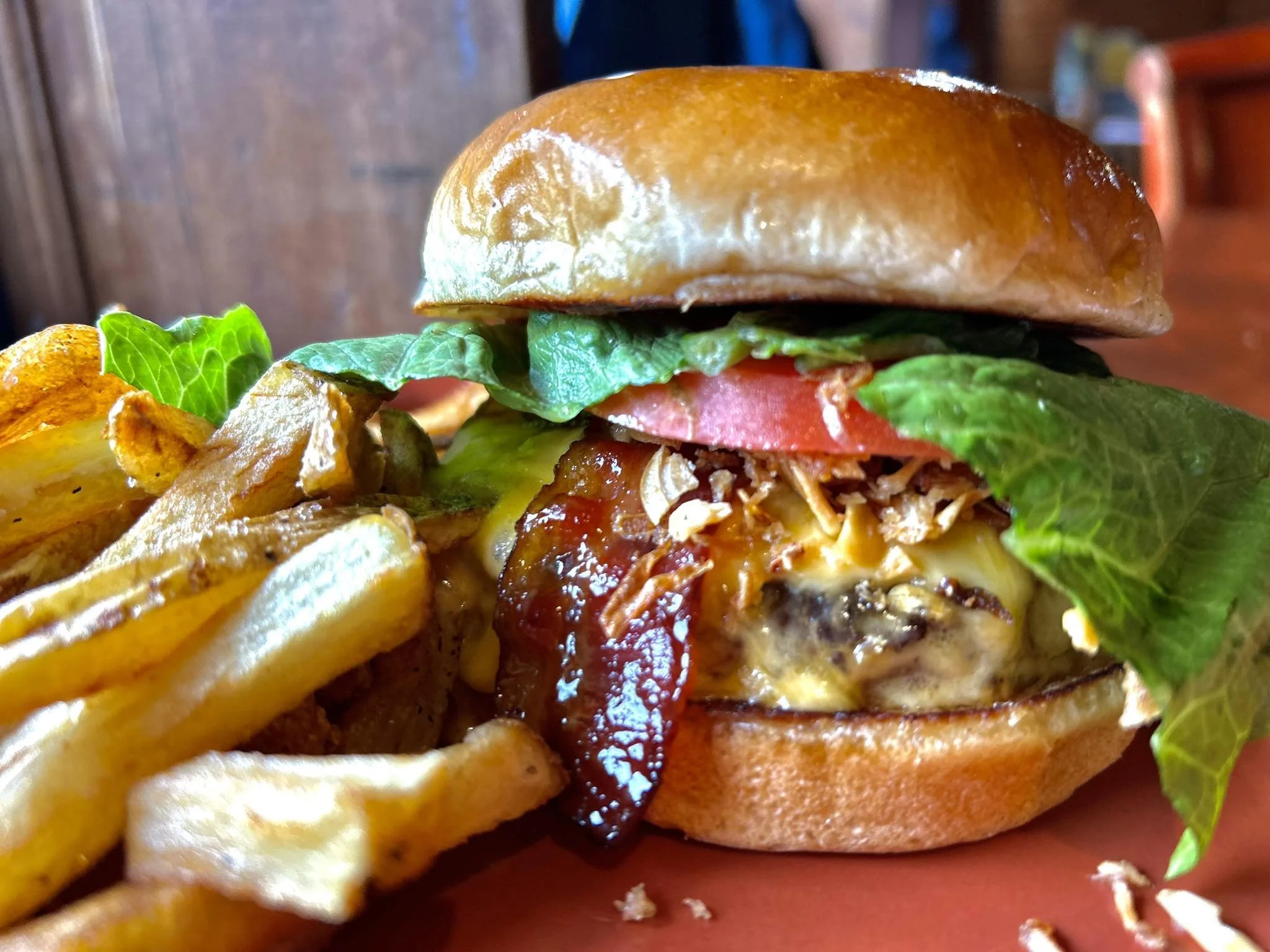 Delicious burgers at Hitching Post near Lake Luzerne.