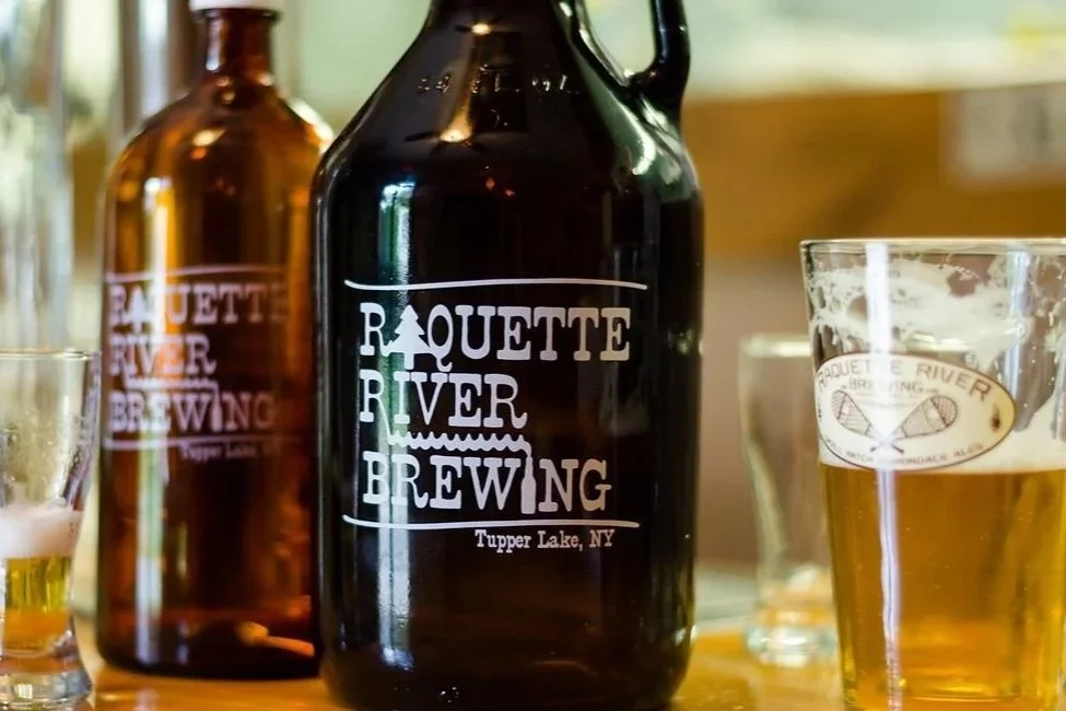 Beer bottles from Tupper Lake's Raquette River Brewing in the Adirondacks.
