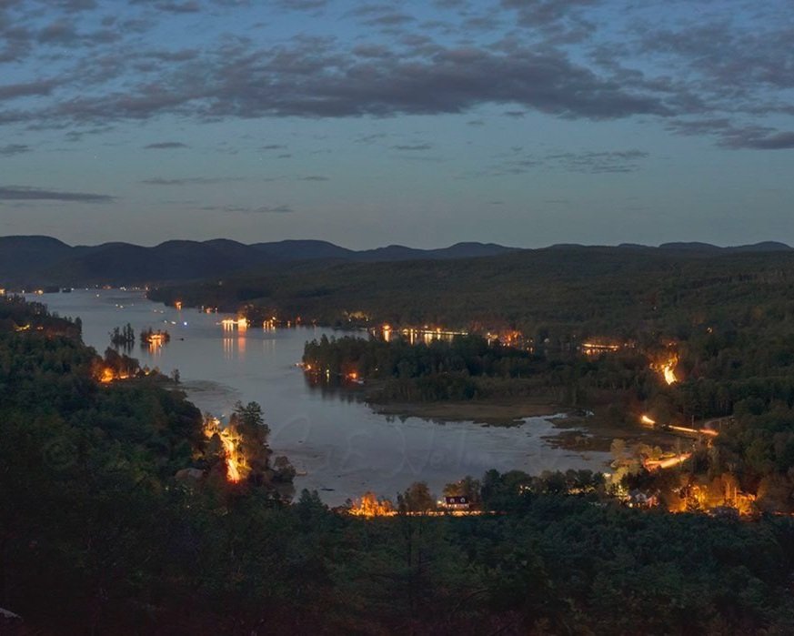 Campfires around an Adirondack Lake on Labor Day weekend.
