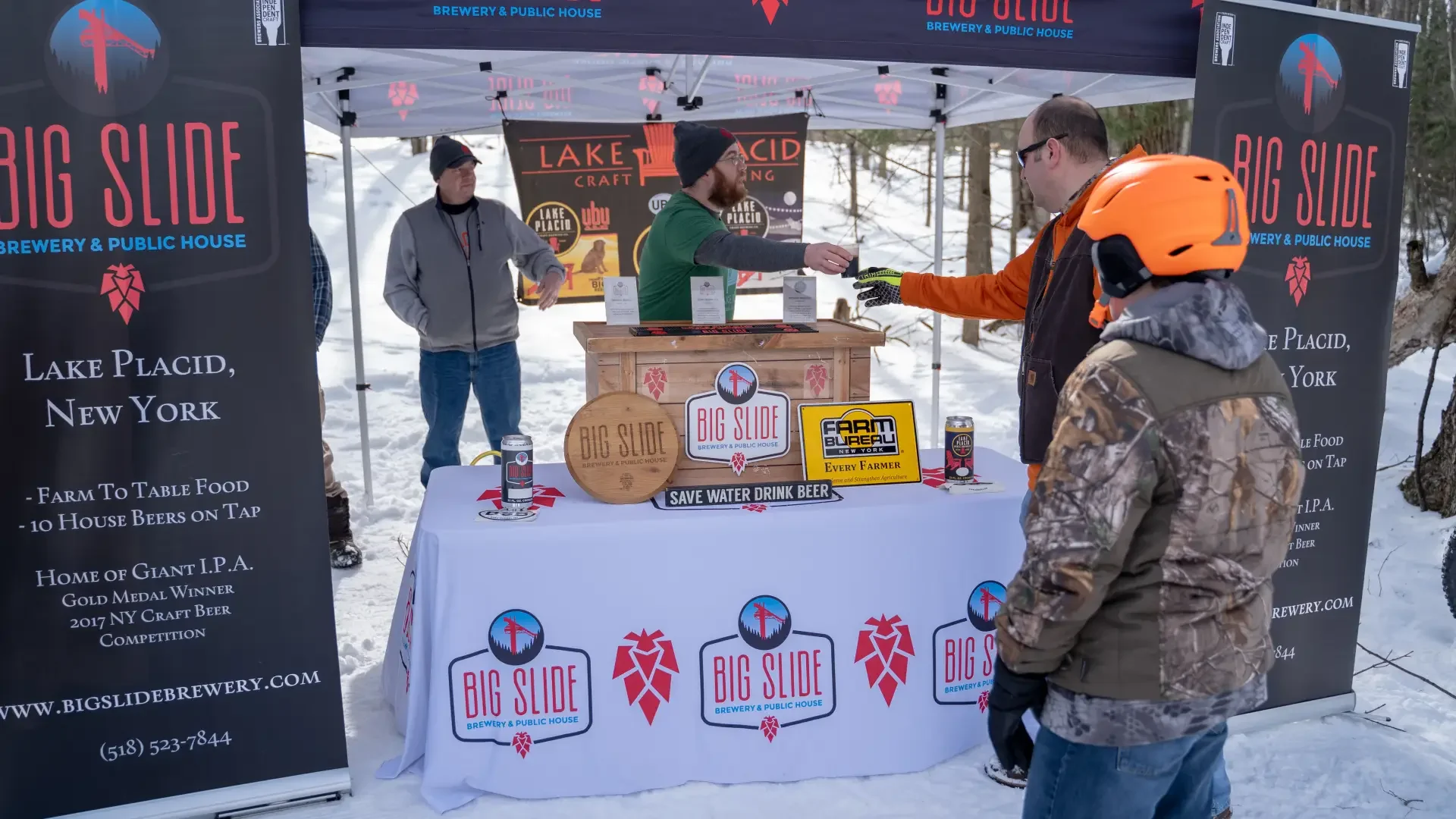 Image of tasting station at Brewski in Tupper Lake featuring Big Slide Brewery.