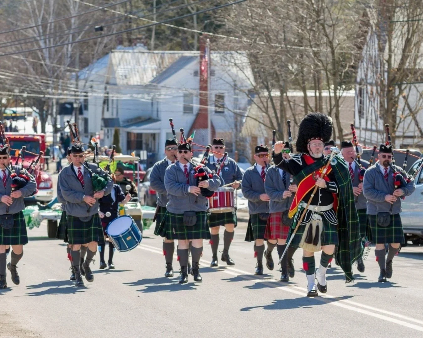 Bap-pipers and drummers play in the annual Chestertown, NY, St. Patrick's Day Parade.
