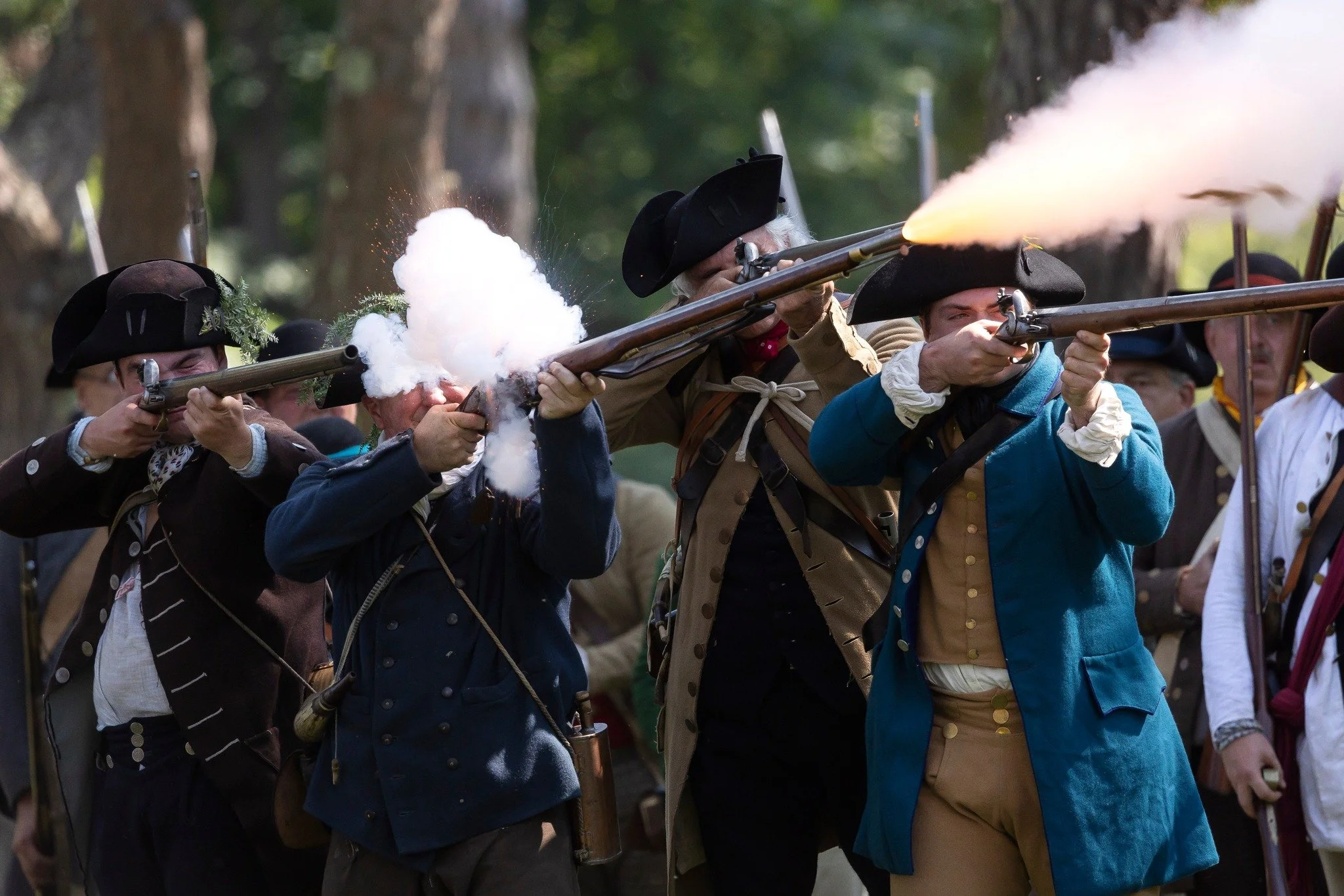 Patriots firing muskets at Fort Ticonderoga in the Adirondacks.