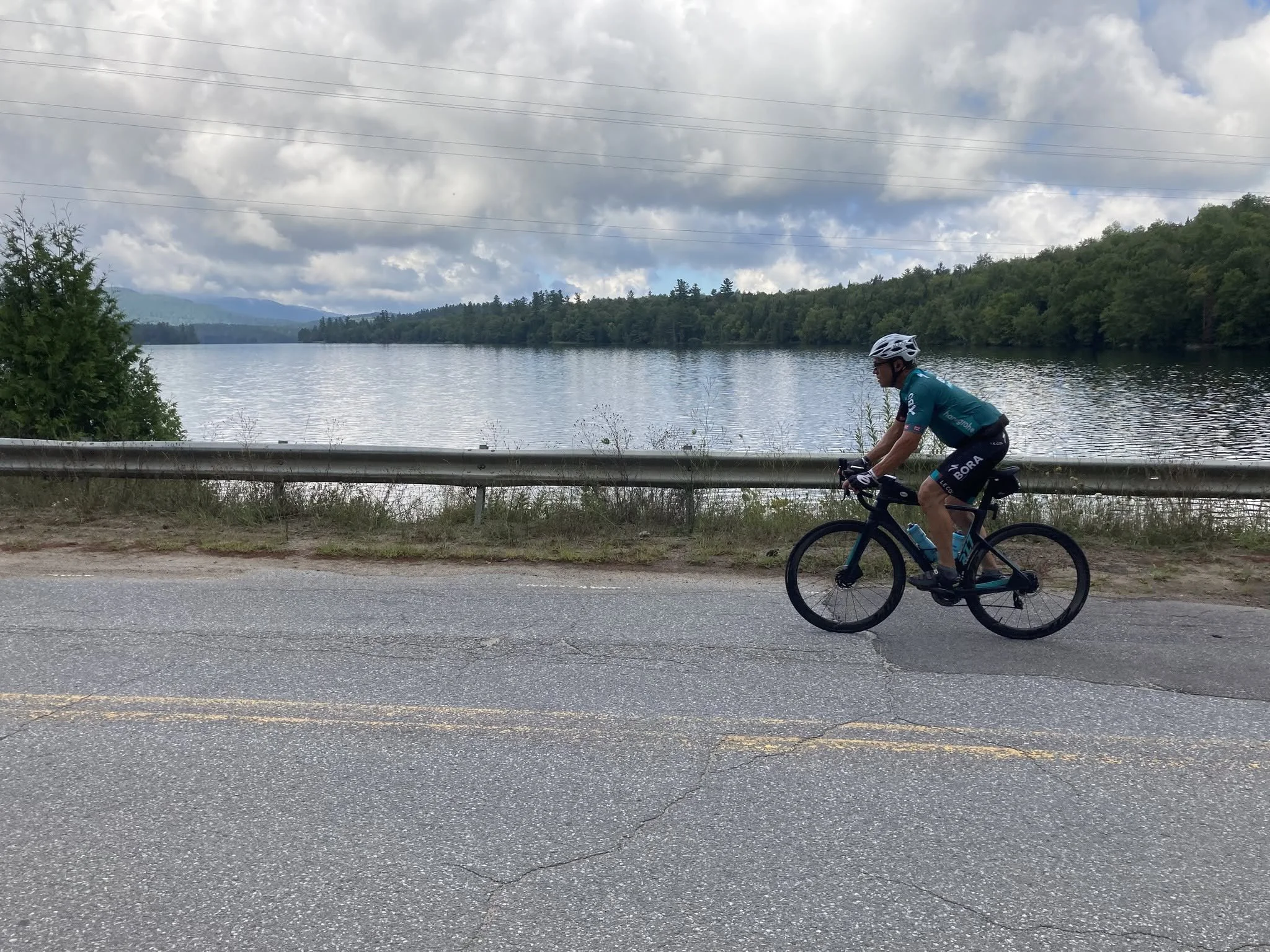 Cyclist participating in the Pat Stratton Ride near Saranac Lake.