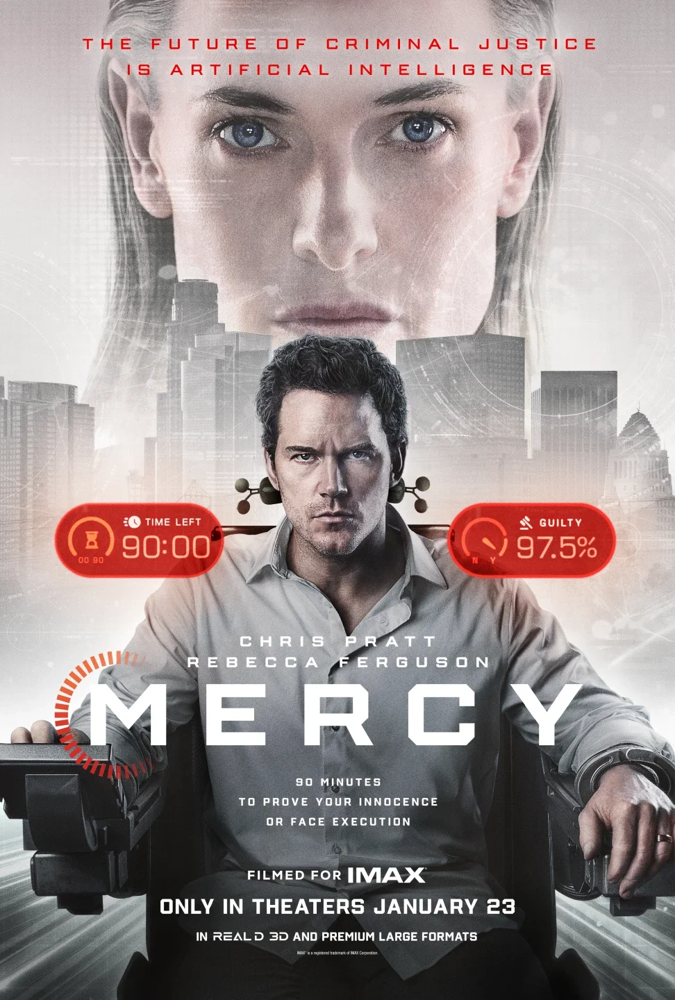 Chris Pratt and Amanda Ferguson appear in the movie poster for Mercy playing at indian Lake Theater.