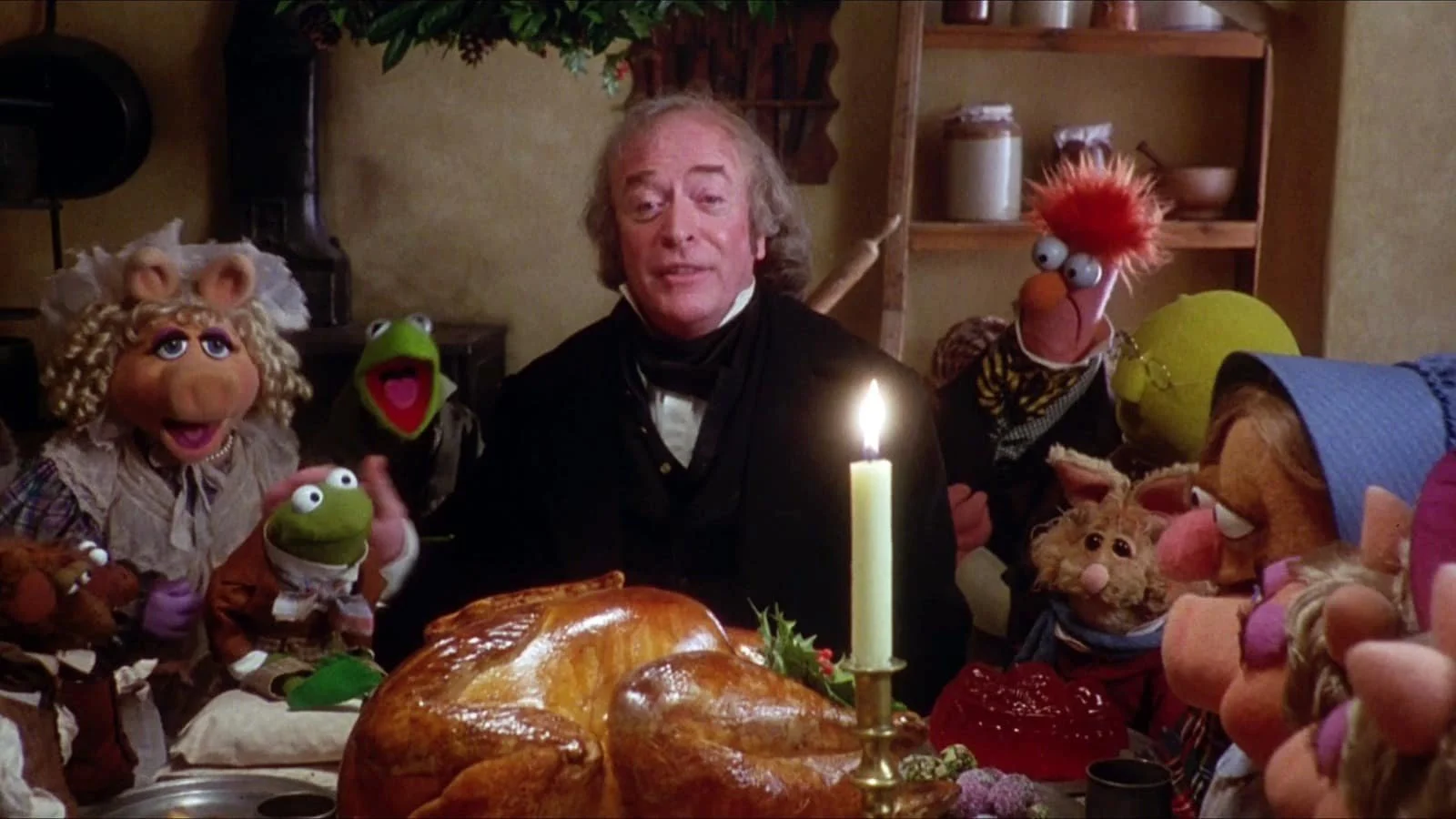 Michael Caine as Ebenezer Scrooge.