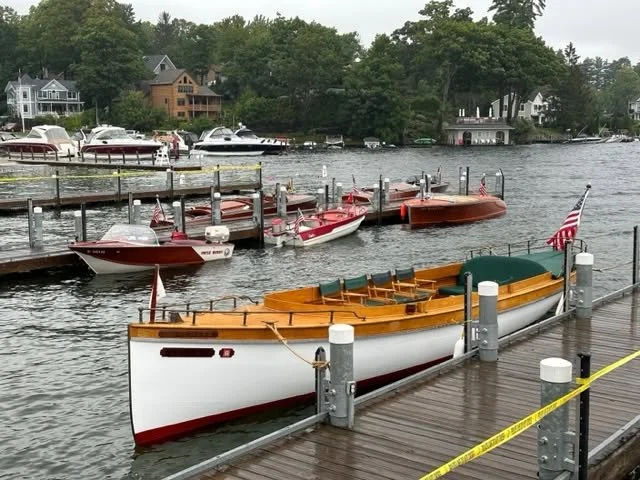Classic boats on display in Bolton Landing on Lake George.