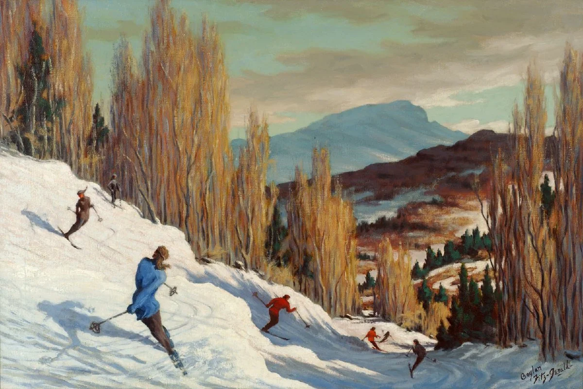Painting of skiers on PaleFace mountain by Boylan Fitz-Gerald - ADKX