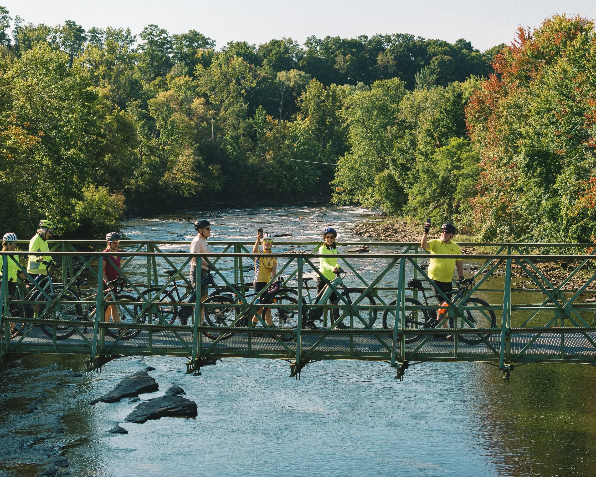 Bikers cycling in the Adirondacks with BikeADK.