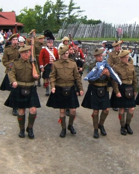 Soldiers marching during Fort Ticonderoga's annual Scots Day.