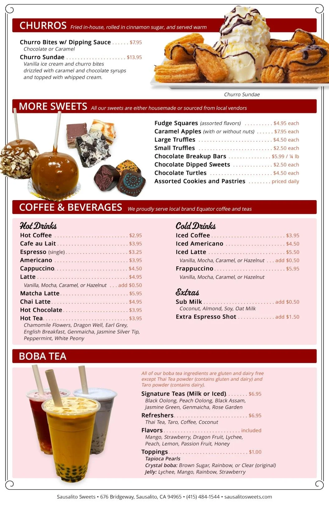 Sweets Option Menu Menu — Sausalito Sweets