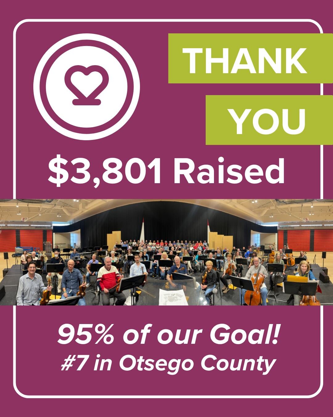 A heartfelt thanks to our 44 incredible donors who came together on Mohawk Valley Gives Day! Because of your generosity, we raised an astounding $3,801! 🙌 Your unwavering support ensures that the music continues to play, inspire, and resonate within