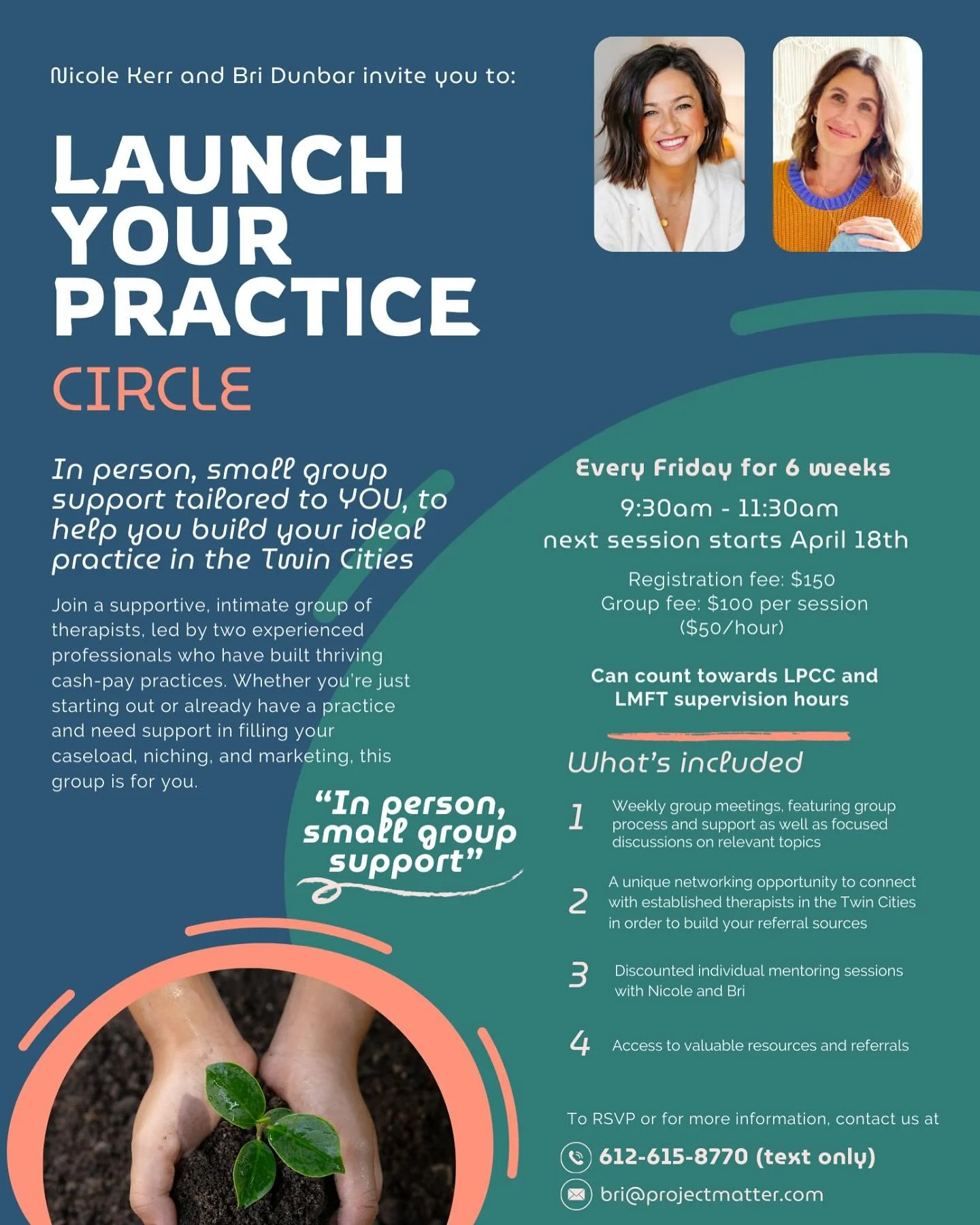 We are so excited to announce that Launch Your Practice Circle was so successful and fun that we are planning to run it again beginning this SPRING!! 🌸

If you are a therapist in the Twin Cities considering launching your own solo, private pay pract
