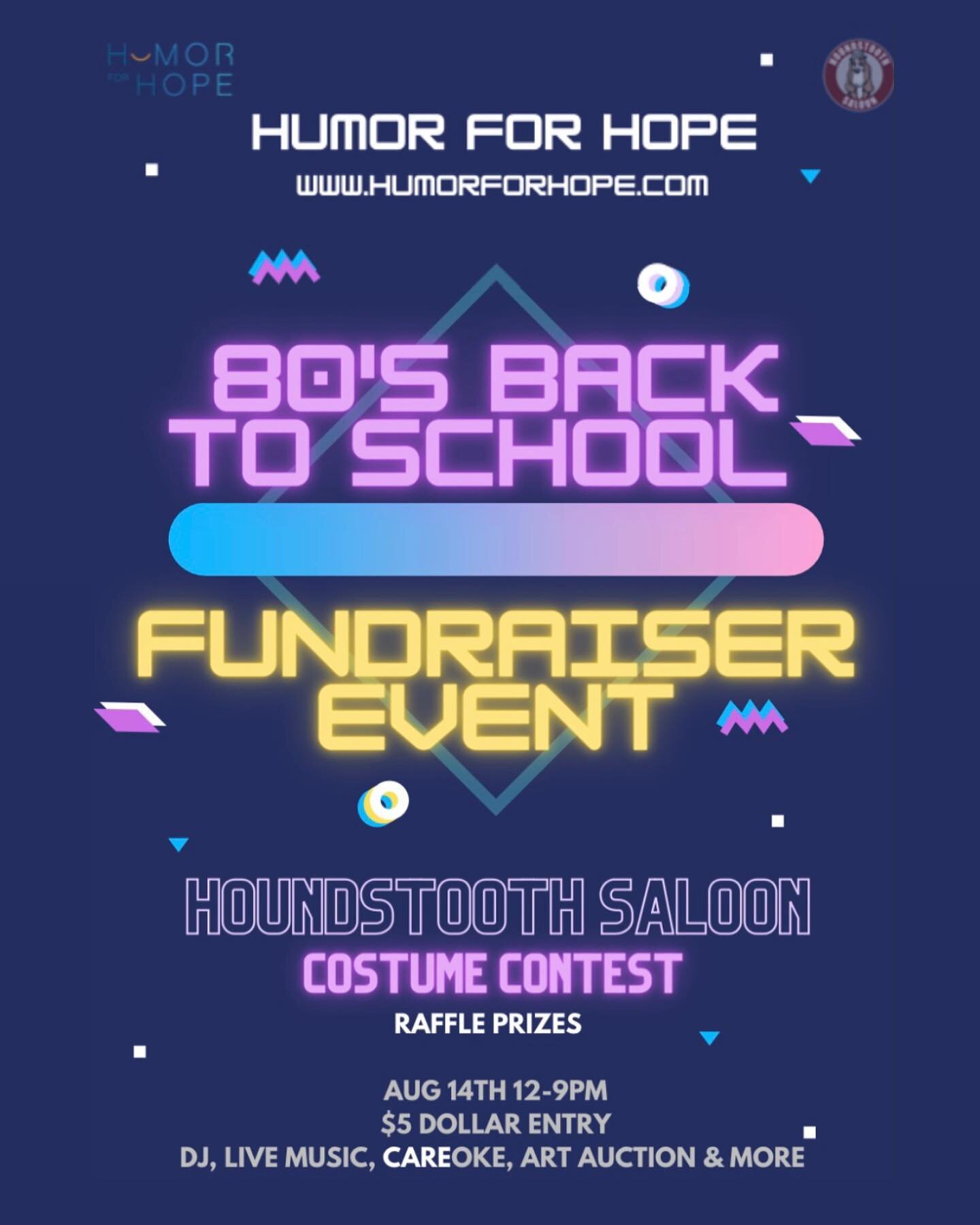 ✨Join us!✨

Step out of the weird COVID time warp with us but back into the 80&rsquo;s! 
&bull;
There&rsquo;s going to be a costume contest ya&rsquo;ll! We REPEAT there is going to be a COSTUME CONTEST!
&bull;
Join @humorforhope for our 80&rsquo;s th