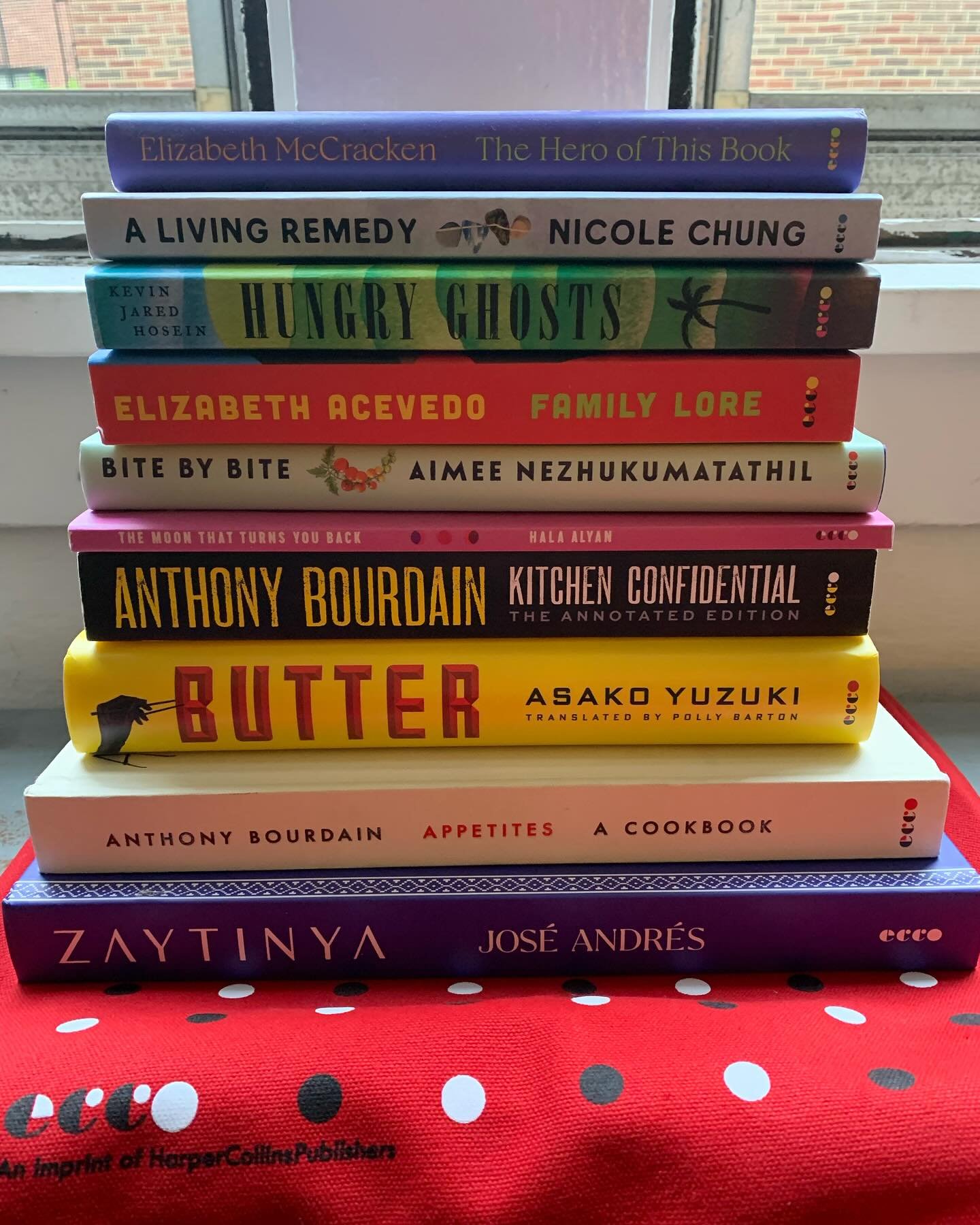 Came back from NYC with a giant stack of @eccobooks ! Thank you, @gabrielladoob and @miriamparker ! Can&rsquo;t wait to dive in. 

@chefjoseandres @hala.n.alyan @aimee_nezhukumatathil @acevedowrites @kjaredhosein @nicolesjchung @elizmccrack