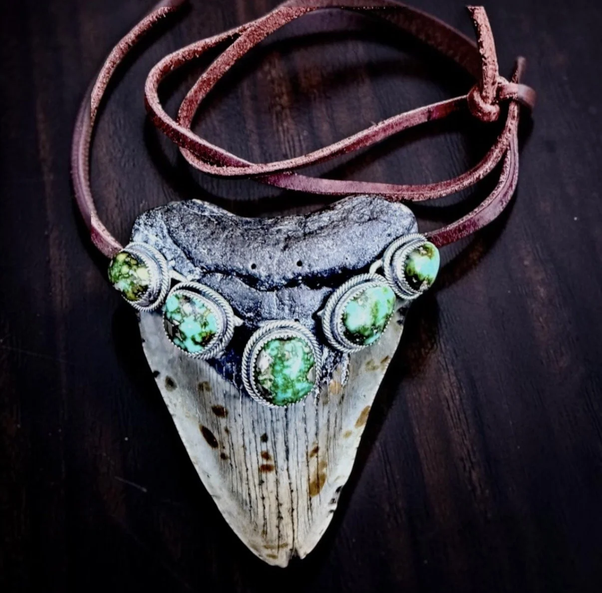 Latest Acquisition: Roie Jaque Navajo Sterling Silver, Turquoise, and Fossil Megalodon Tooth Pendant. 