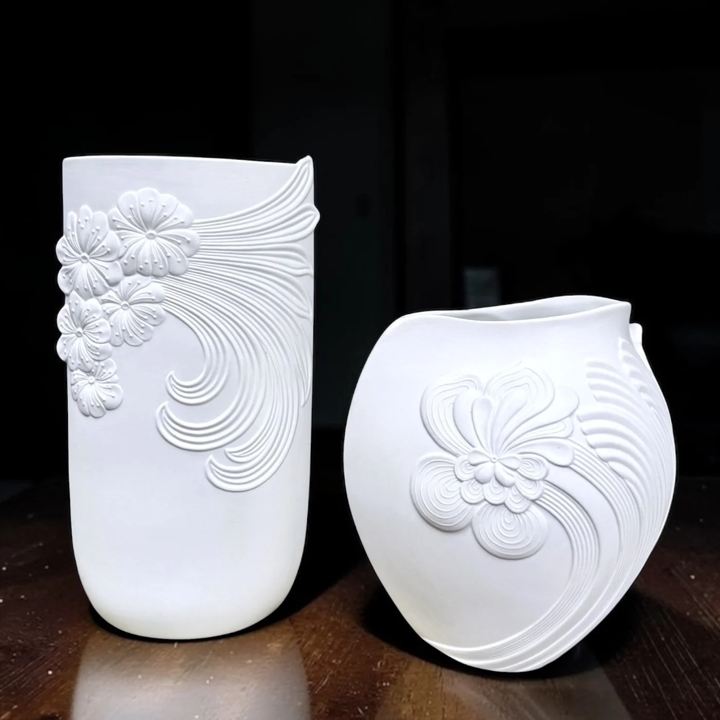 Pair of M. Frey for Kaiser West Germany MCM Bisque Porcelain Vases, 1970s