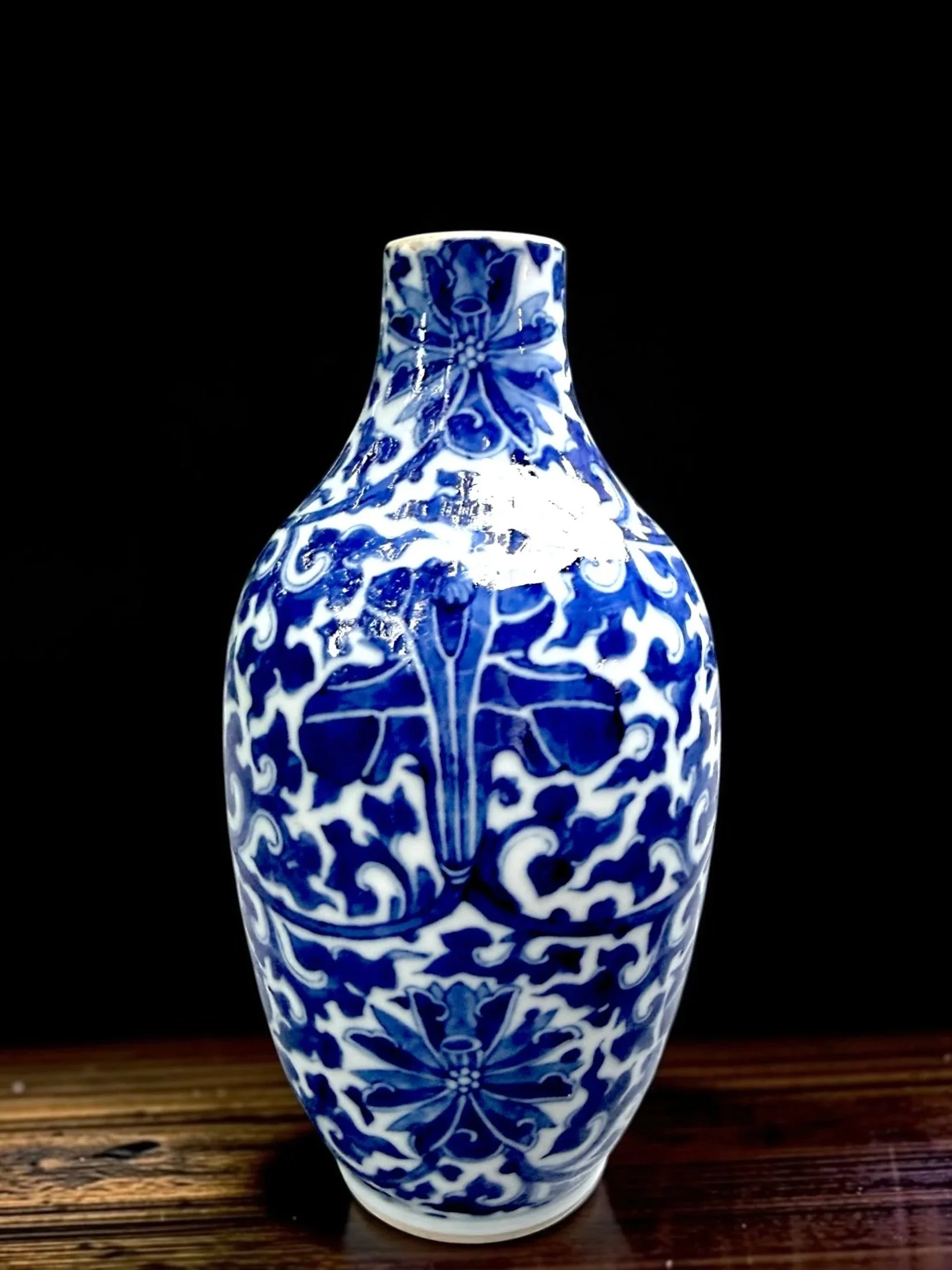 Chinese Kangxi-Revival Blue and White Lotus Vase, Late Qing/Early 20th Century c. 1880-1920