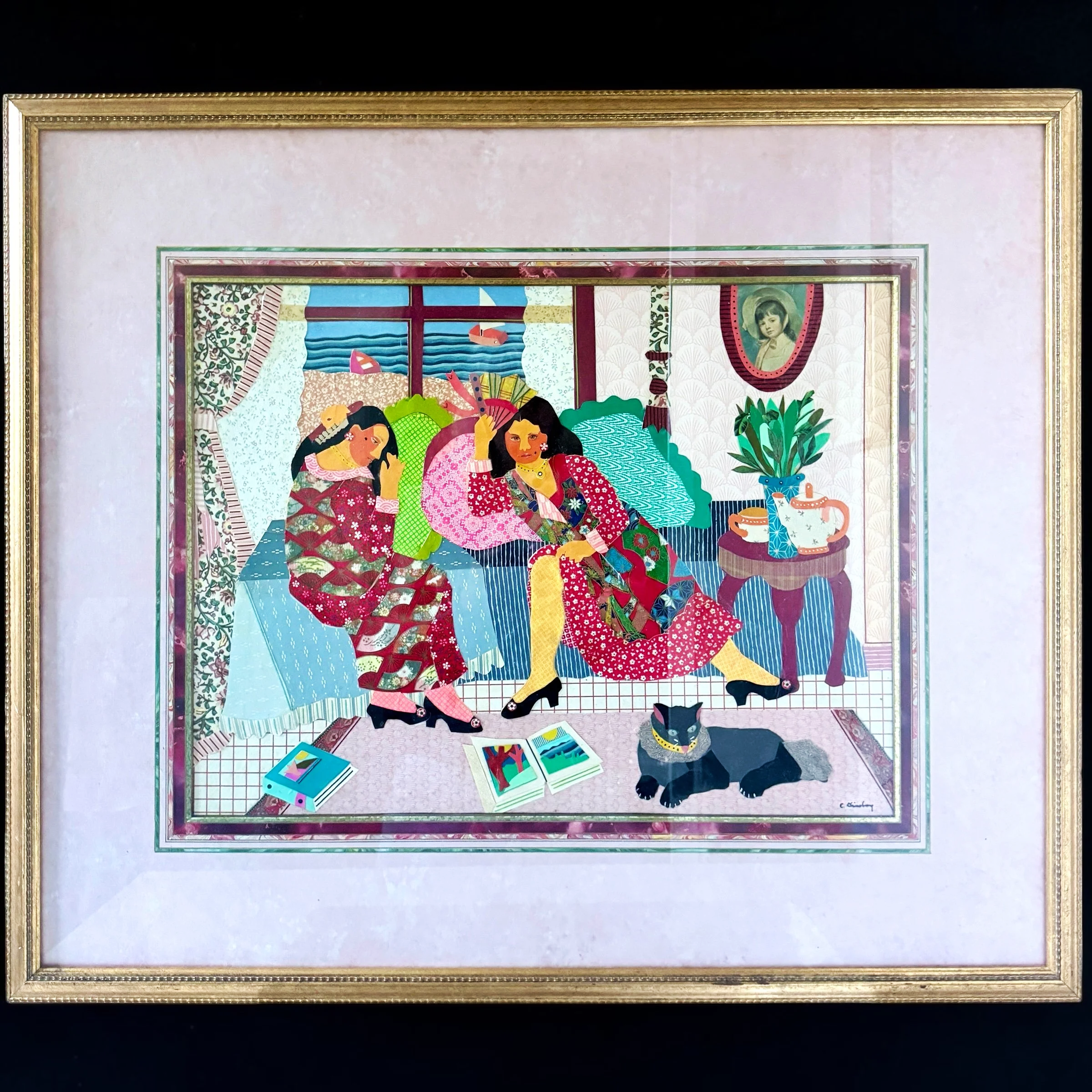 Estelle Ginsburg Signed Mixed-Media Collage, 20th Century
Original signed mixed-media collage by Estelle Ginsburg in an abstract modernist composition.
Dimensions: 30.5" H × 26" W overall. Framed, excellent condition