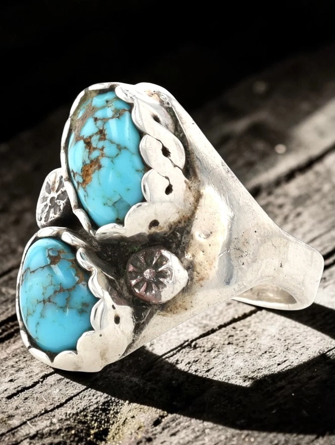 Navajo Unsigned Turquoise Double Stone Sterling Silver 12g Size Size 7. From Richardson's Trading Post collection. $195