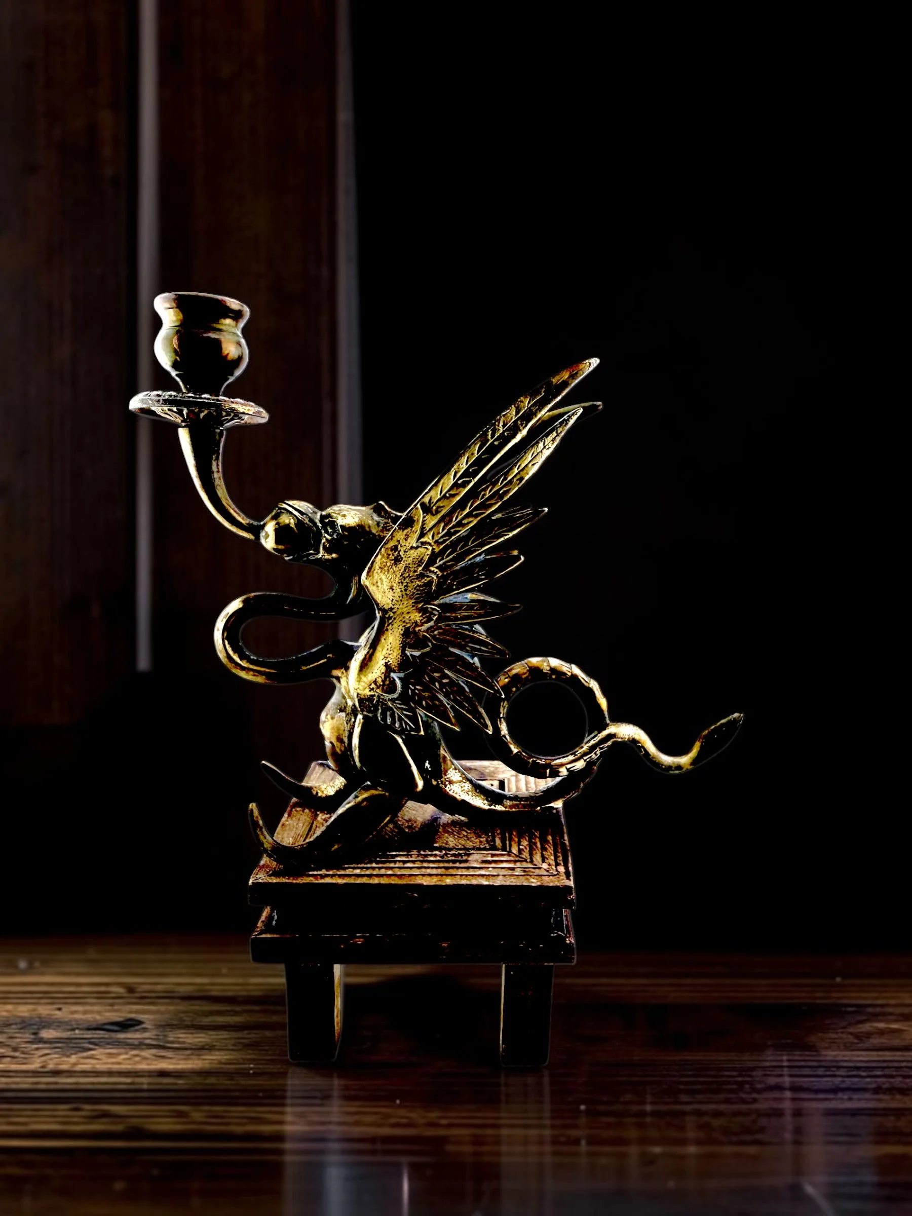 Vintage dragon candleholder with detailed wings