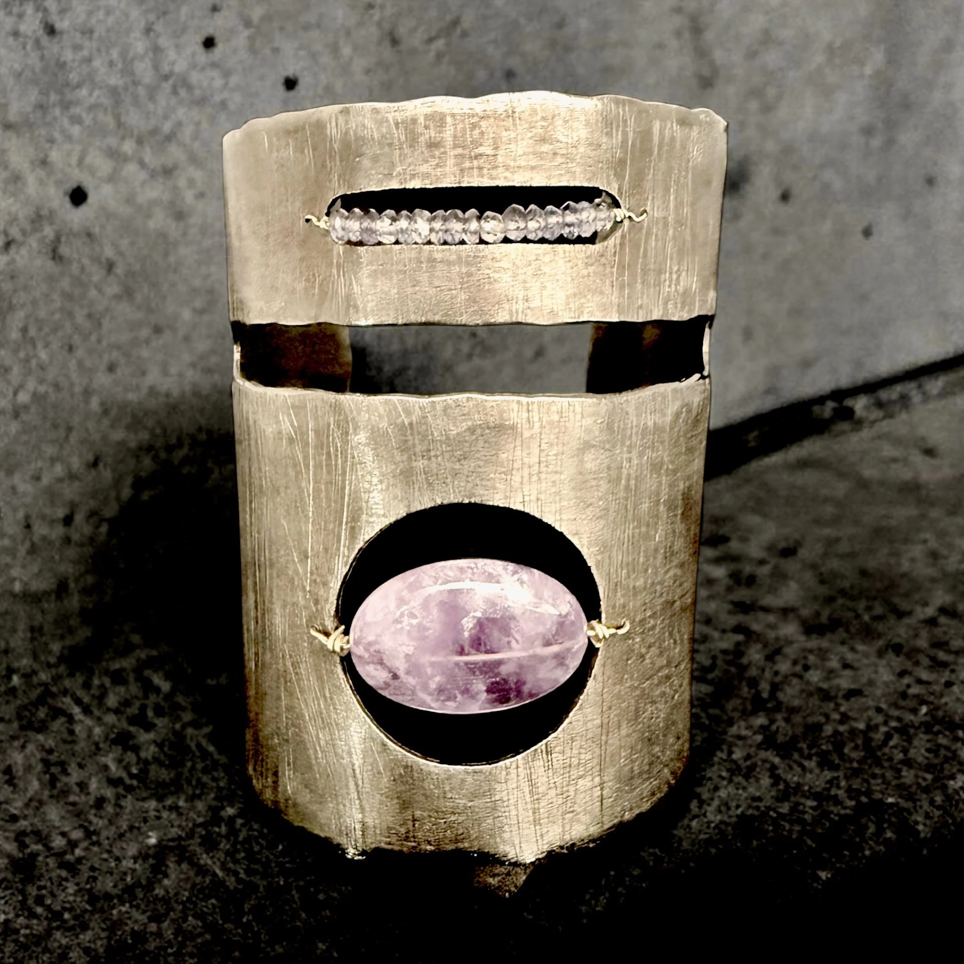 Judith Haas, bronze cuff, amethyst and quartz, Brooklyn, NY — $300