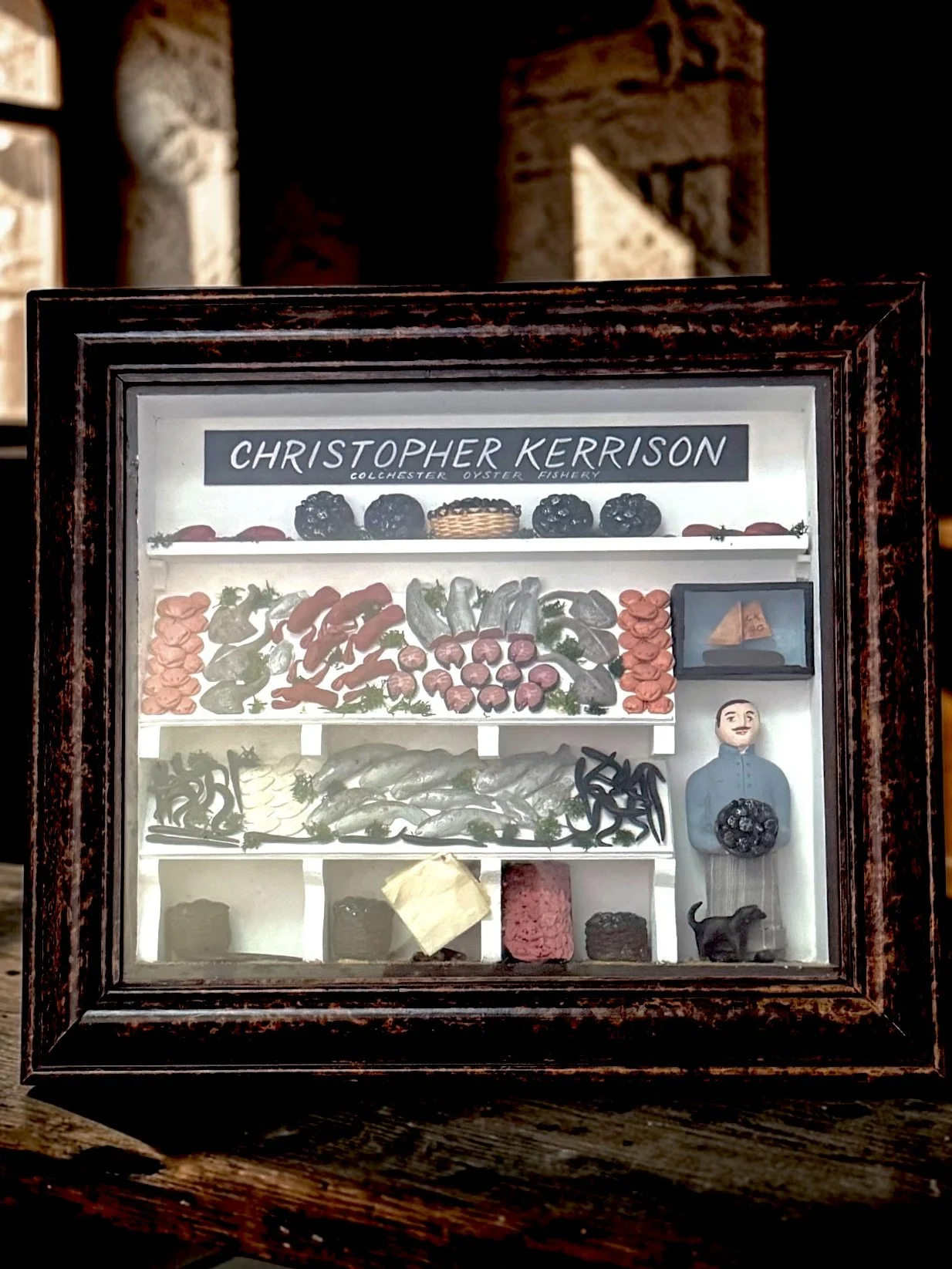 Christopher Kerrison Oyster Fishery Diorama
Twentieth-Century British Folk Art Diorama, Christopher Kerrison Colchester Oyster Fishery

Handcrafted dimensional folk art diorama depicting Christopher Kerrison’s Colchester Oyster Fishery, individually 