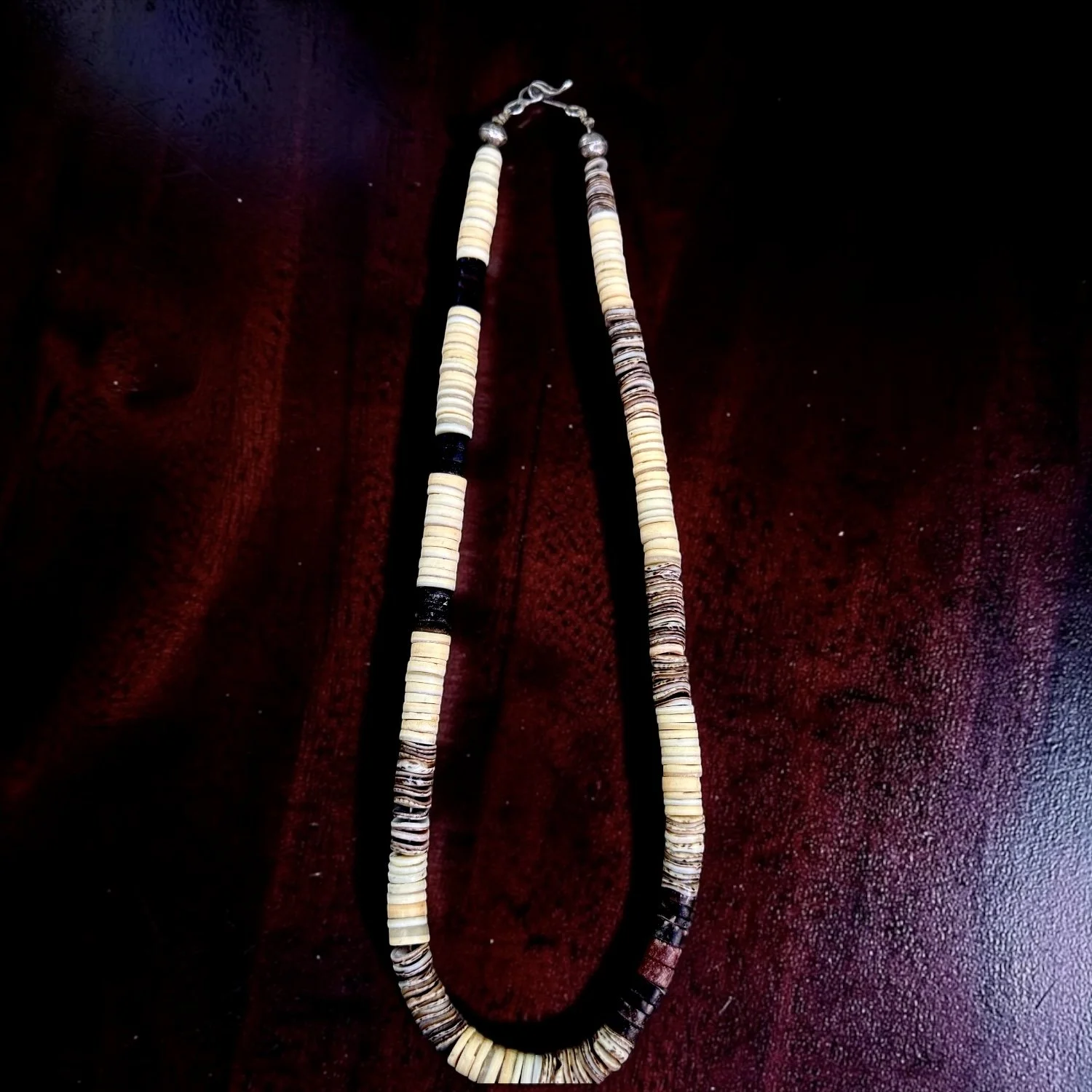 Kewa Mixed Material Heishi Necklace
Melon shell, pipestone, jet, cowrie shell
c. 1970s