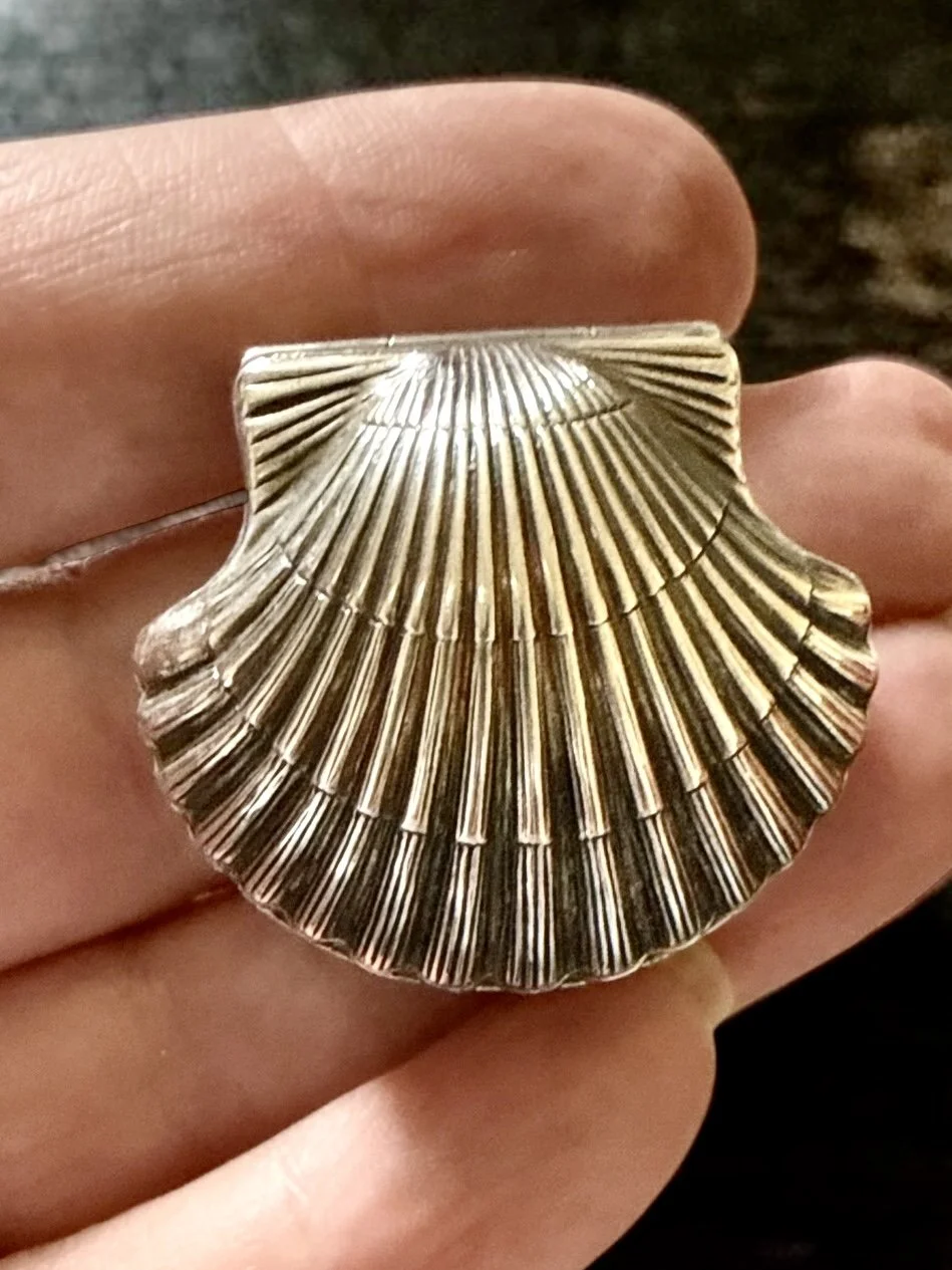 Sterling Silver Shell Keepsake Box red relvet interior c.  mid-20th century — $145