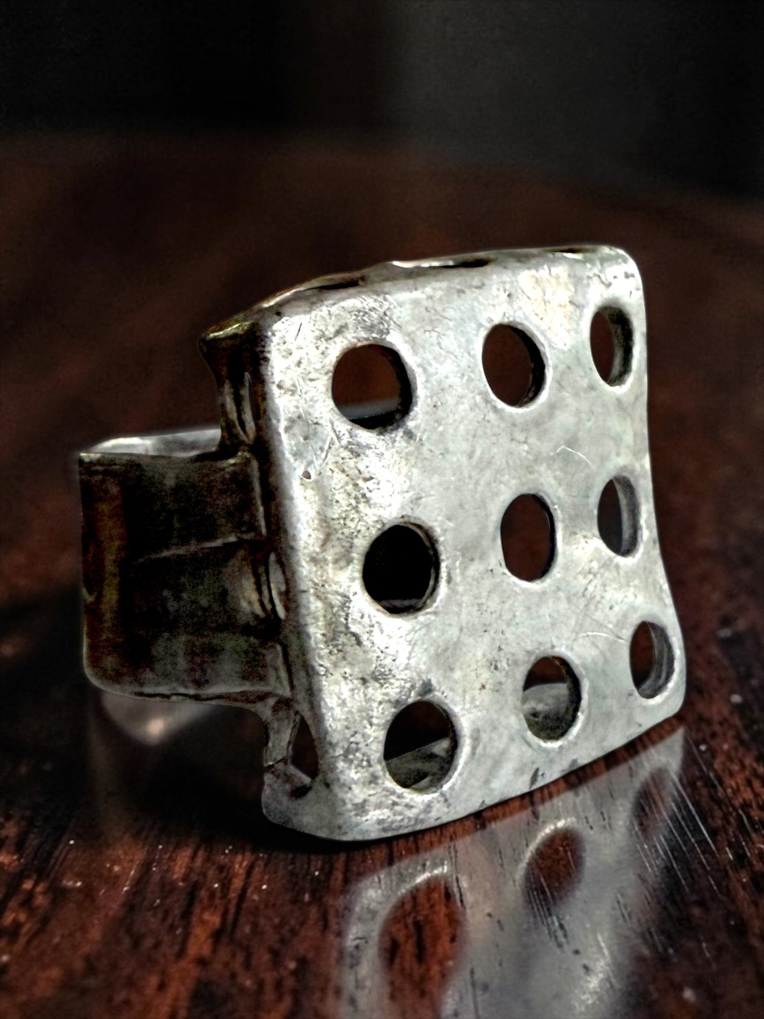 Anne-Marie Chagnon Sculptural Pewter Openwork Ring, Montreal, Canada
c. late 20th-early 21st century Artist signed
Sourced in Ontario