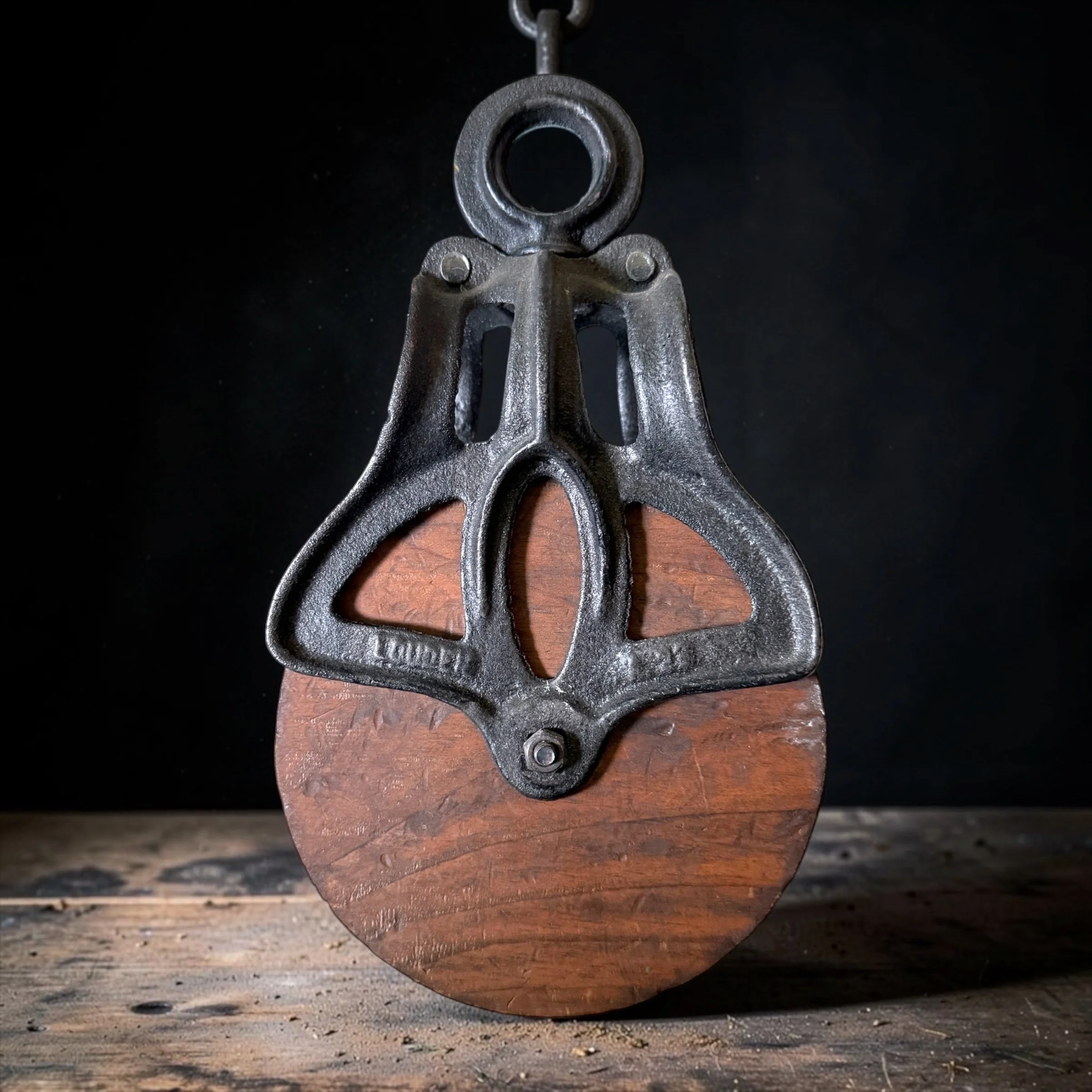 Cast iron barn pulley, Louden Manufacturing COo., Fairfield, IA c. 1890-1920 11.75", approx. 3 lbs. 