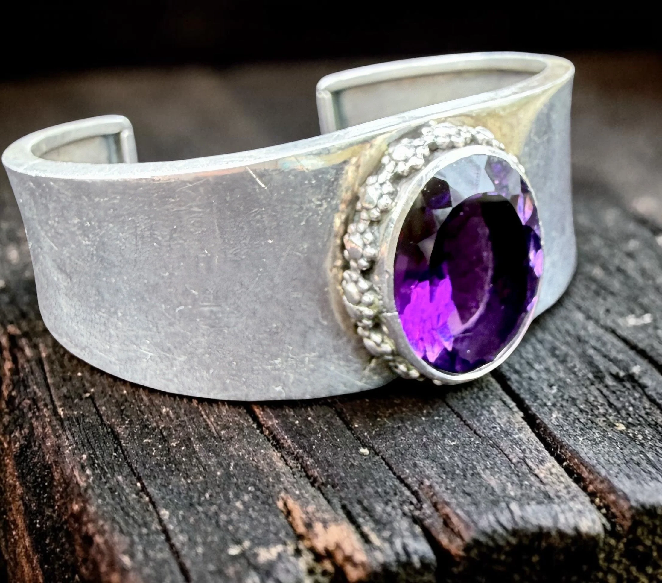 Daniel Mike Navajo amethyst faceted single stone cuff - c. 1990s - $500