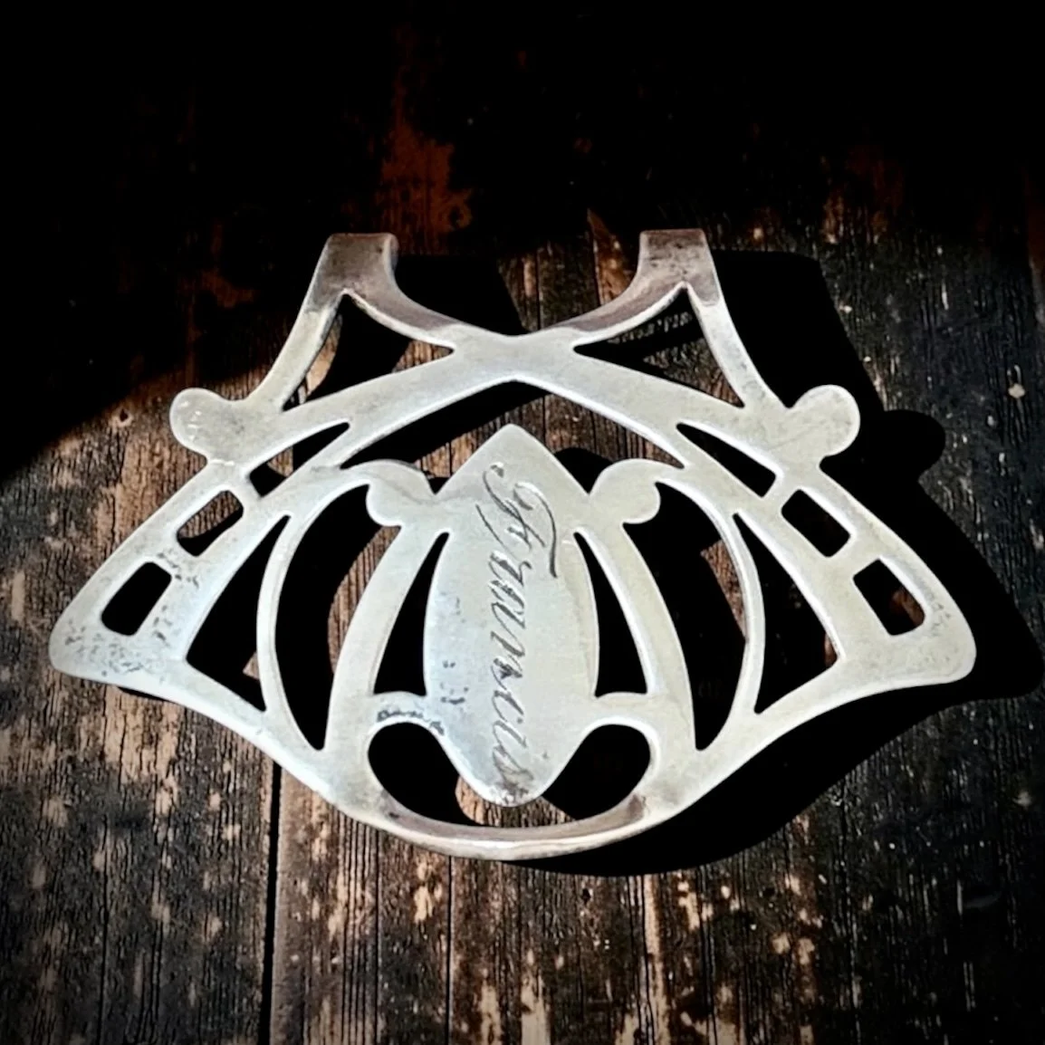 Rogers Lunt & Bowlen sterling silver clip, engraved 'Frances.' Pat. Applied For mark. American, c. 1900–1910 - $75