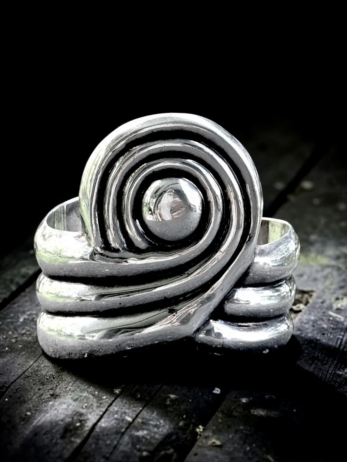 Taxco Sculptural Cuff, solid sterling silver 925 TC-41, 77.6g. dark patina in design - $425