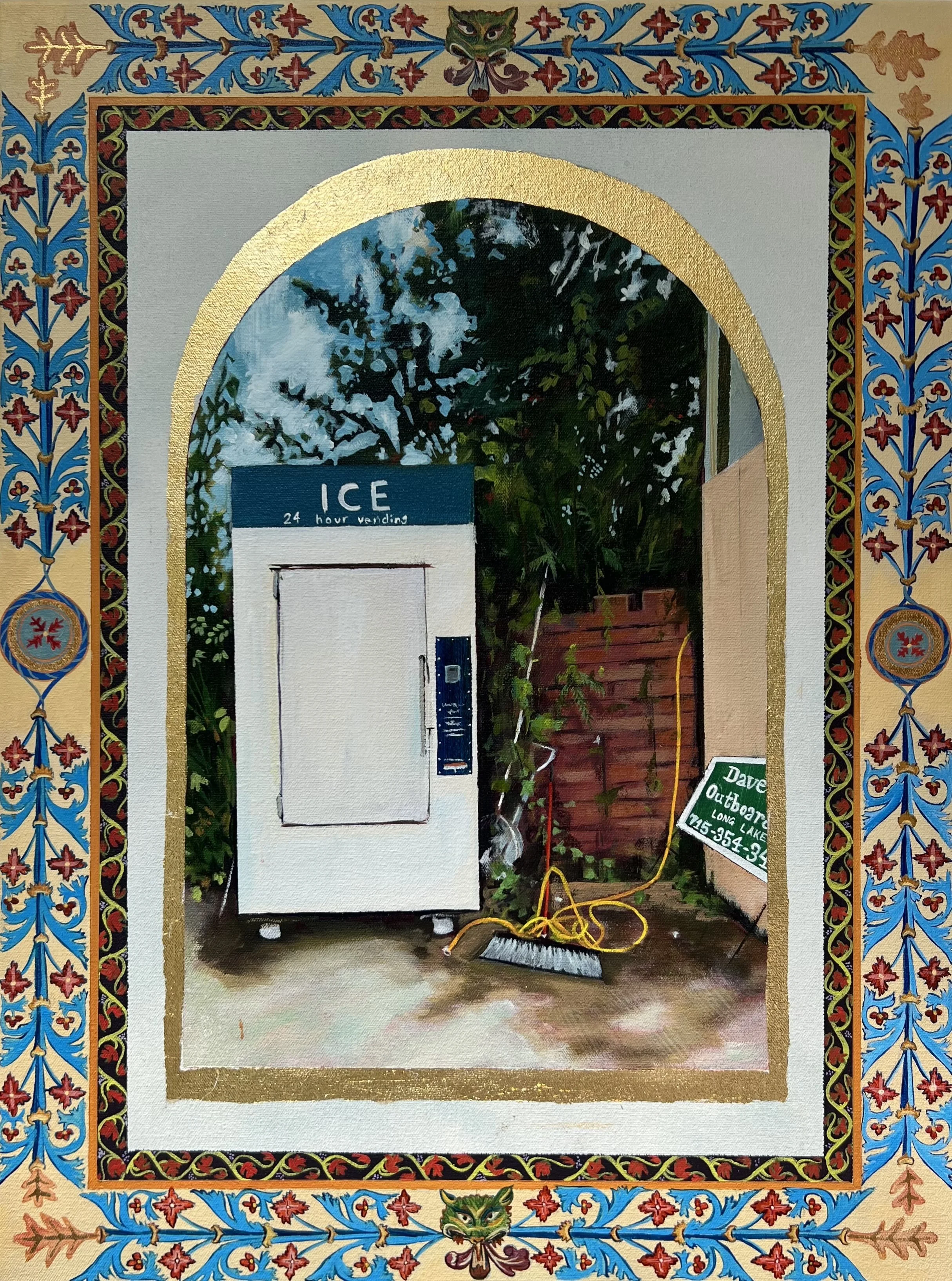 "Dave's Outboard." Acrylic and gold leaf on canvas. 24"x18". 2025