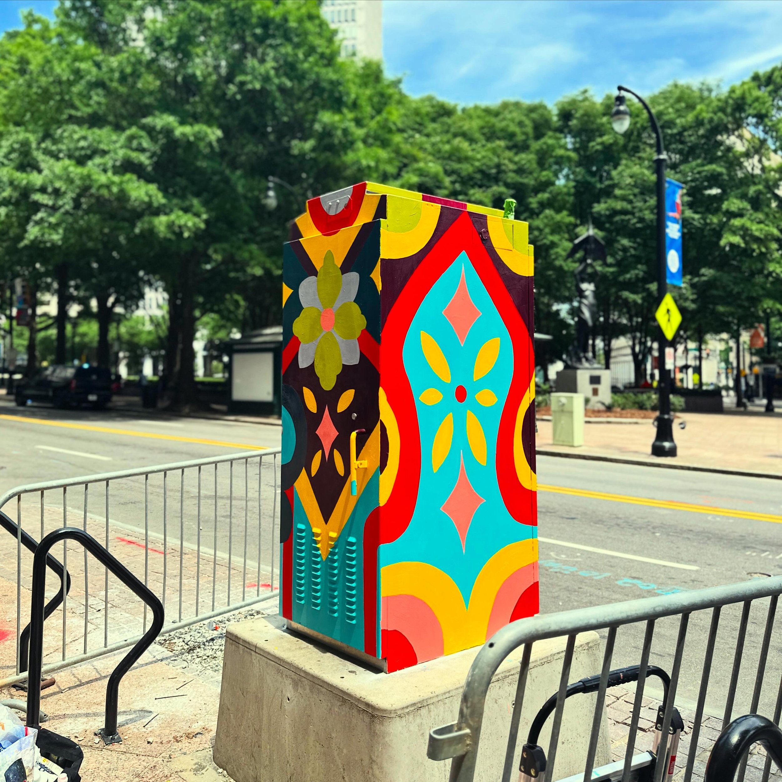 Utility Box "Peach City Prism" FIFA World Cup 2026. Between Peachtree and Edgewood rd. Near Mercedes Stadium. Atlanta, GA