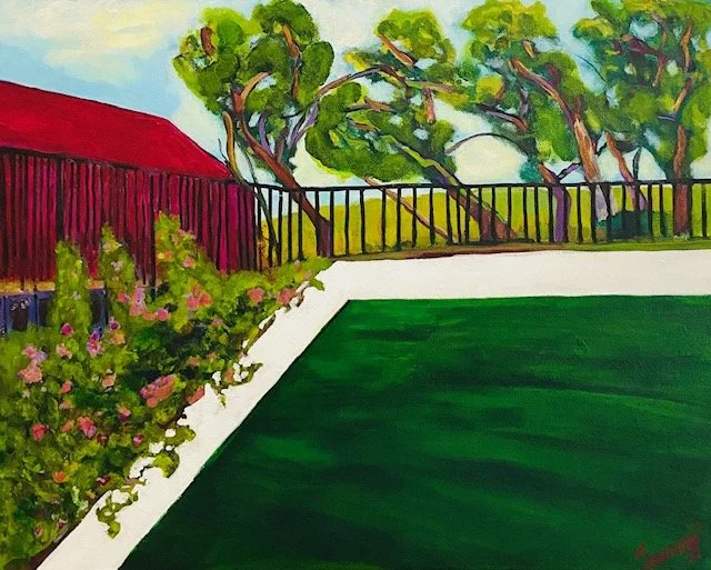Greenhouse backyard acrylic painting for sale